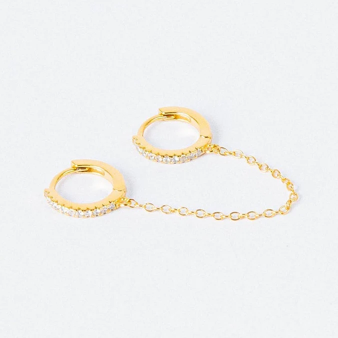 Pave Duo Chain Earring in 18K Gold - Image 4