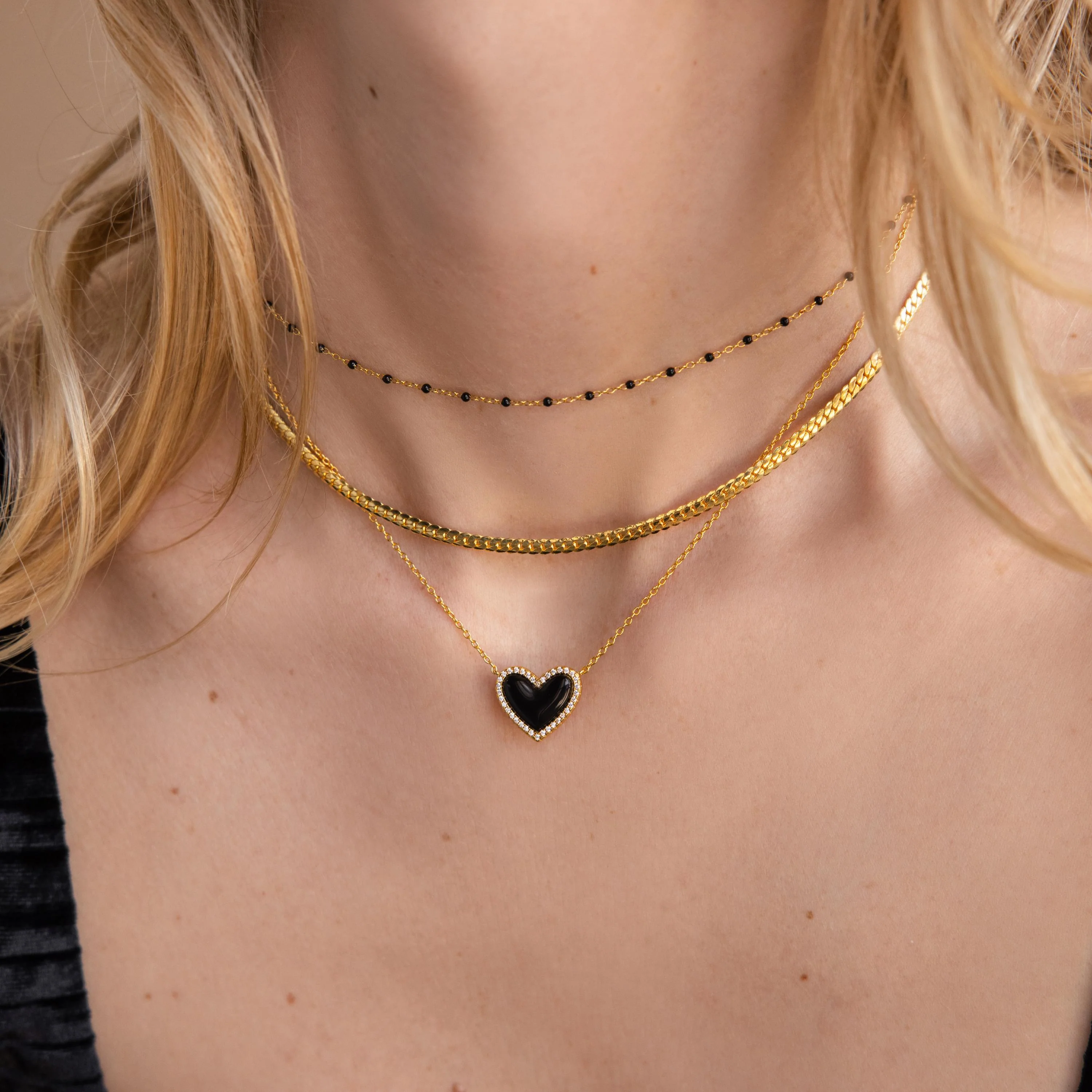Pave Onyx Puff Heart Necklace - Image 8