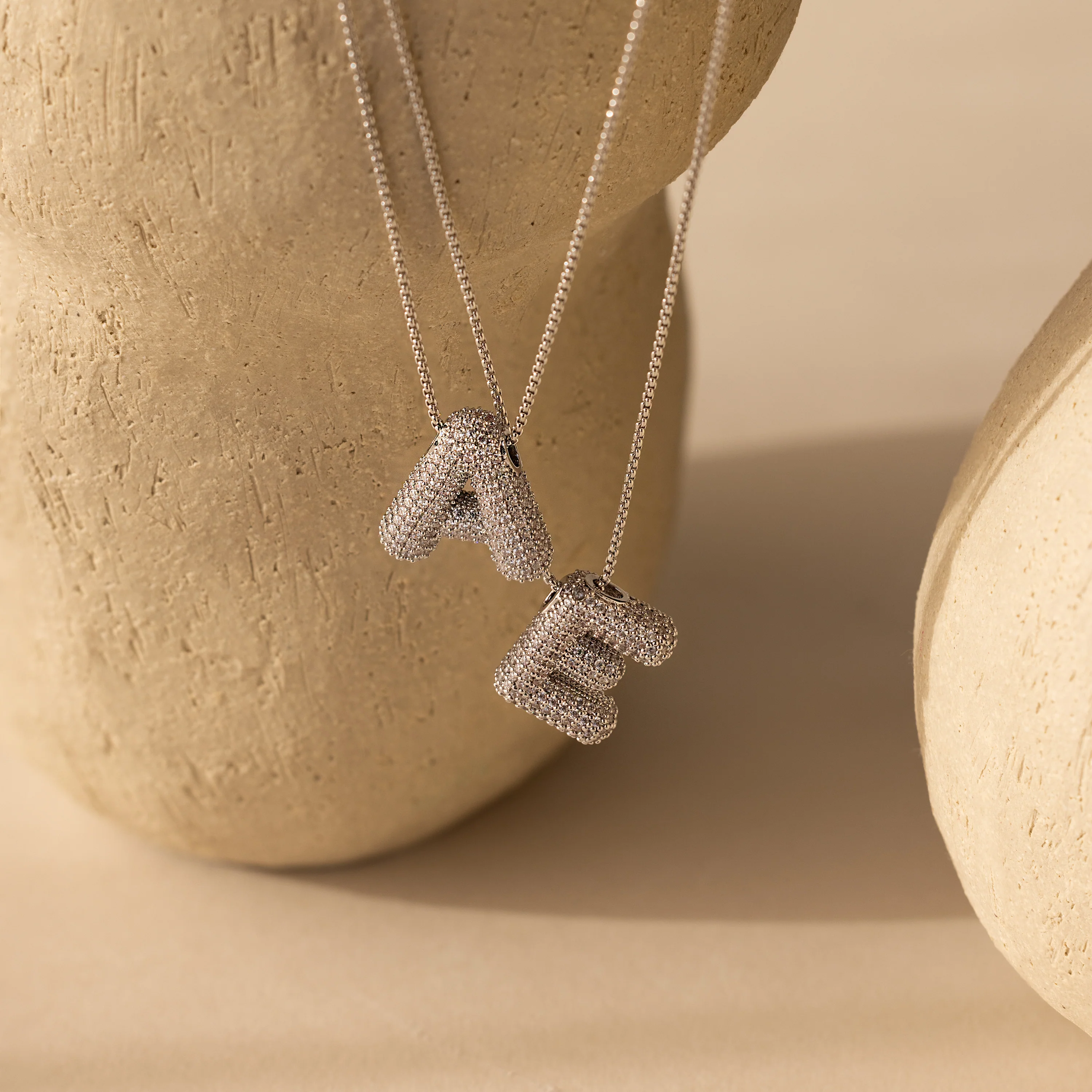 Pave Puff Letter Necklace in 18K Gold - Image 3