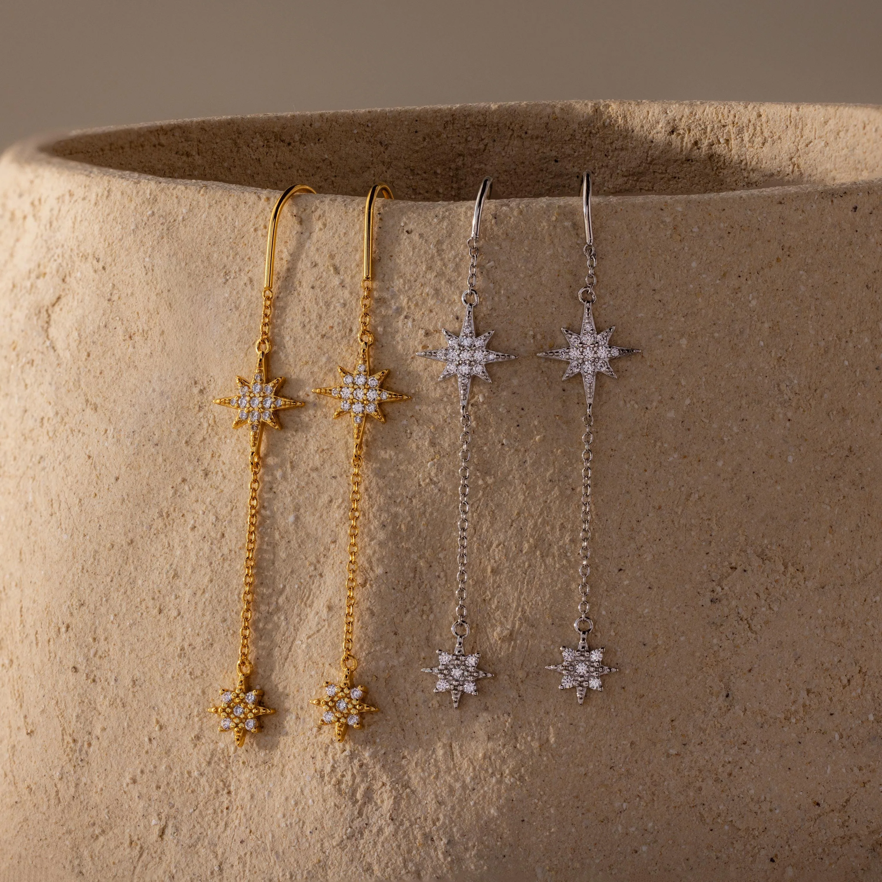 Pave Star Threader Earrings - Image 4