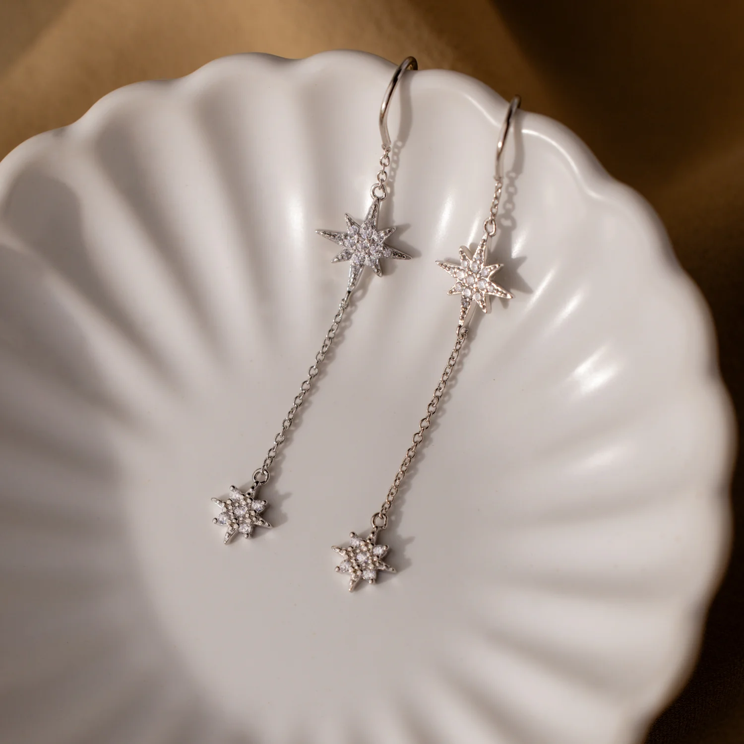 Pave Star Threader Earrings - Image 5