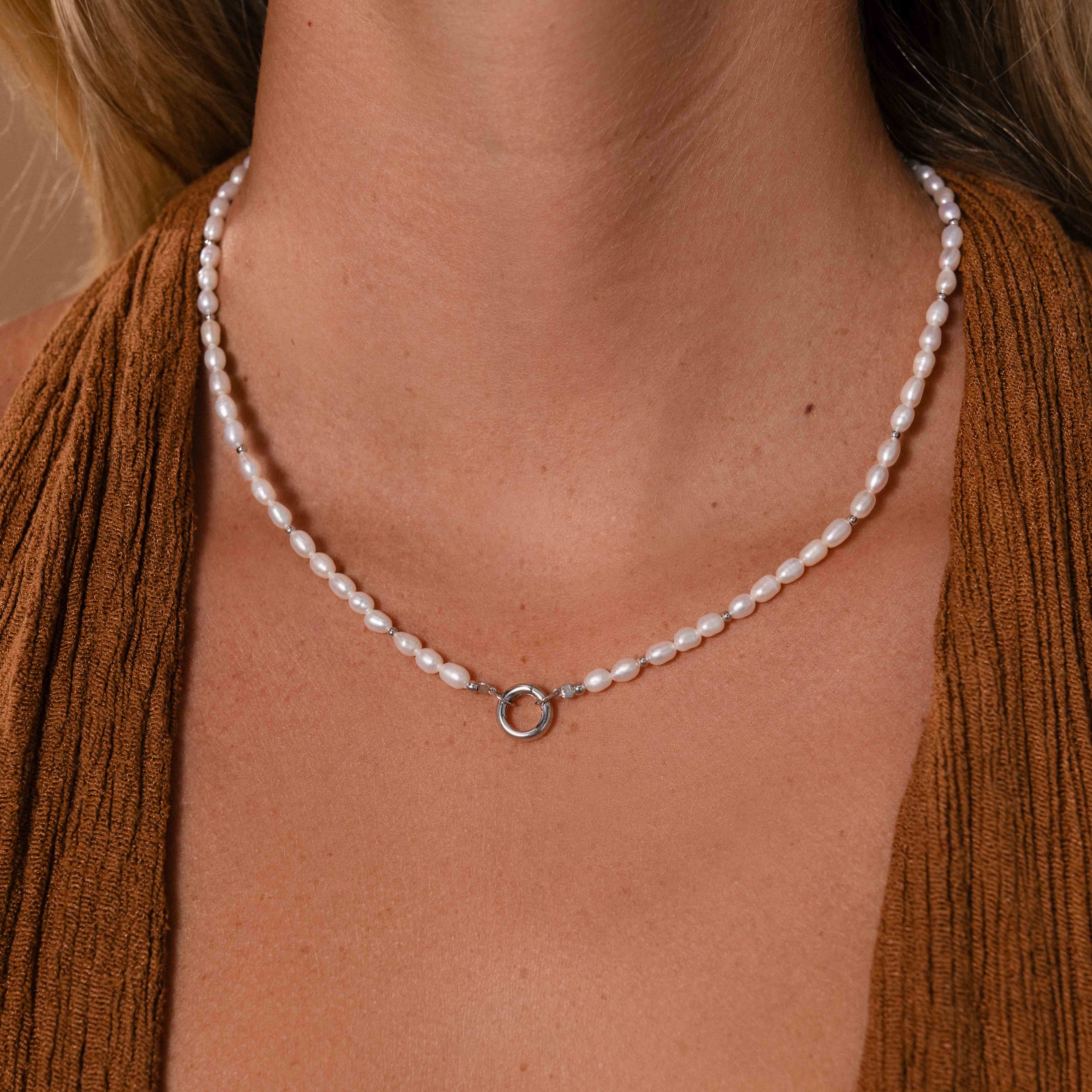 Pearl Beaded Charm Necklace in Silver - Image 2
