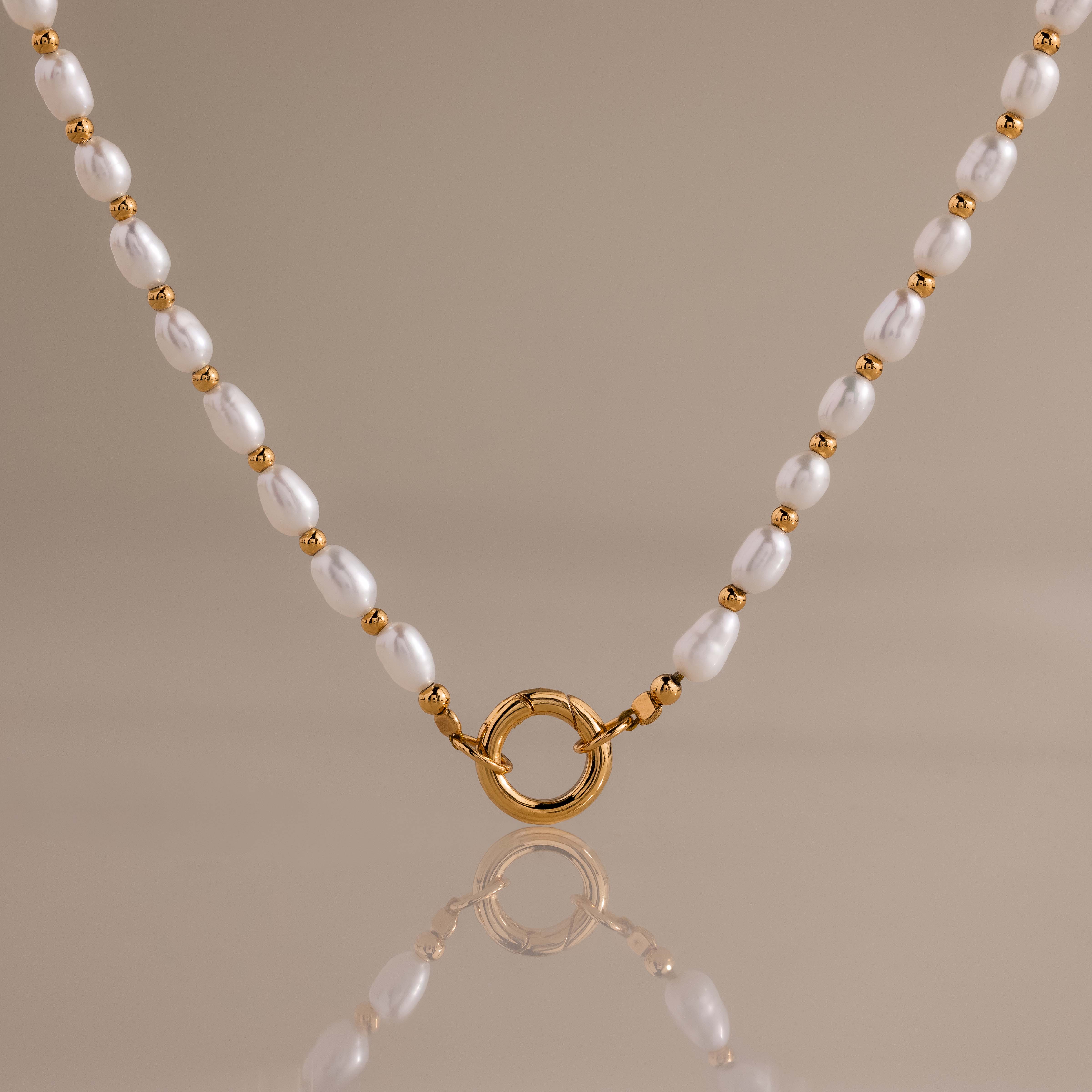 Pearl Station Beaded Charm Necklace