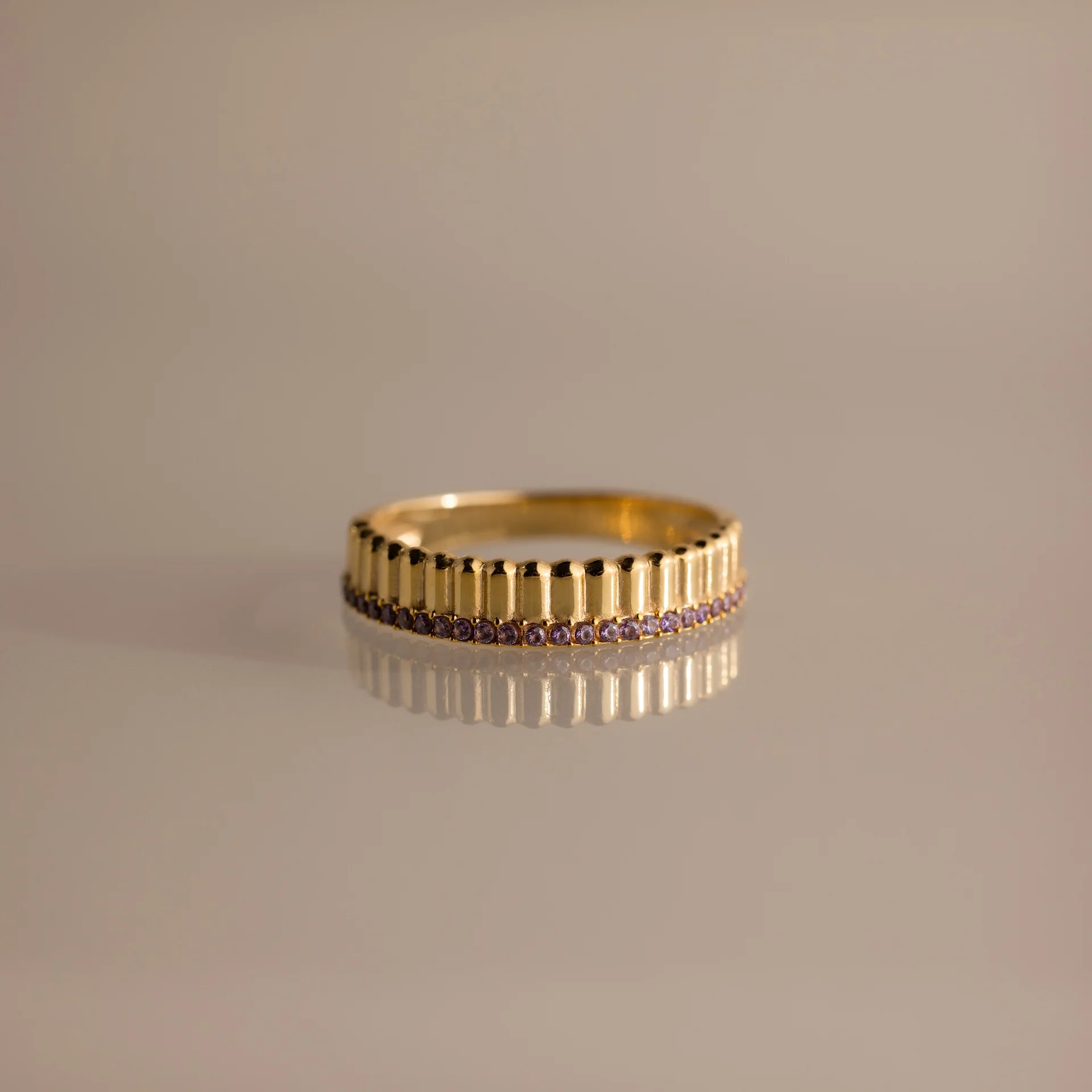 Ribbed Birthstone Stack Ring - Image 8