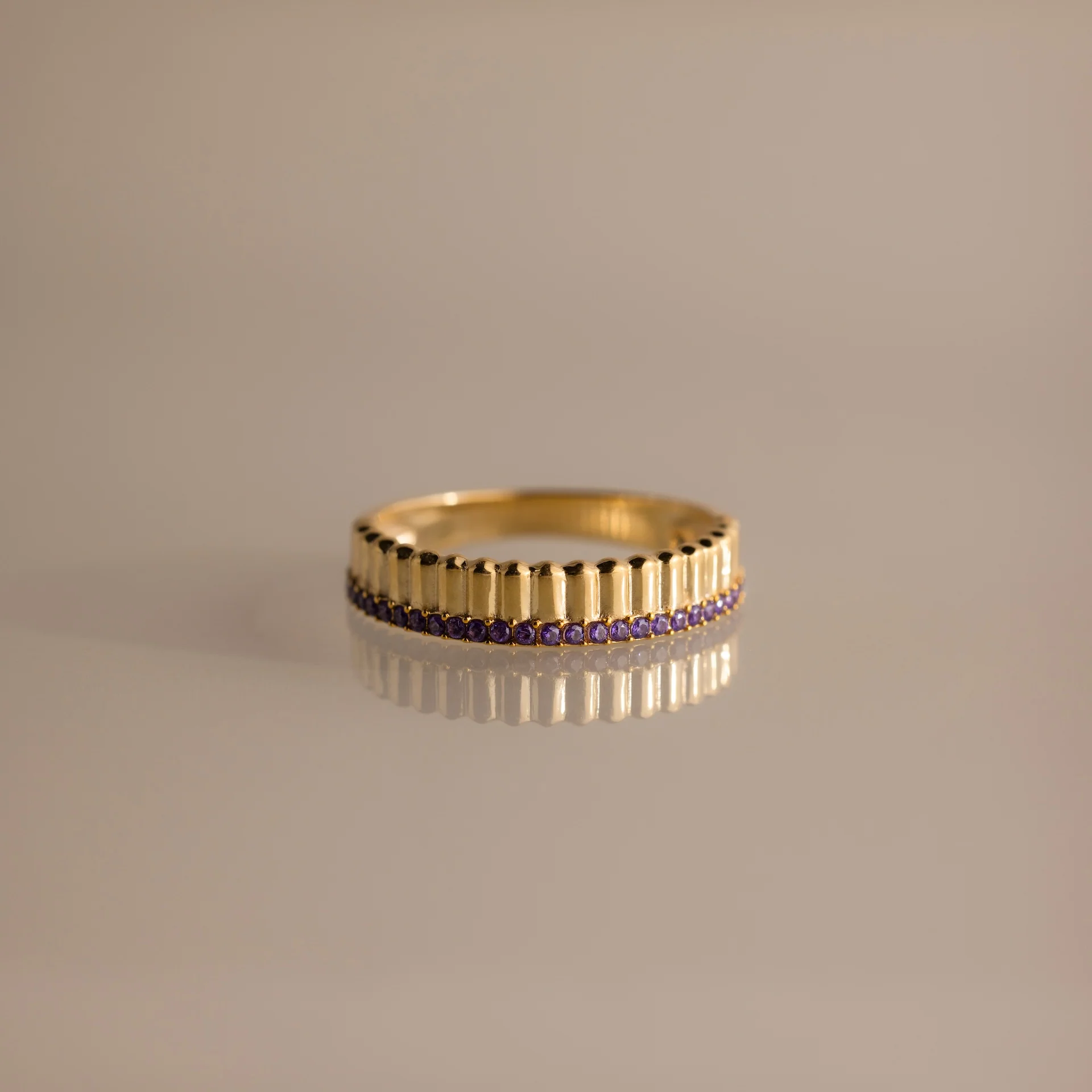Ribbed Birthstone Stack Ring - Image 4