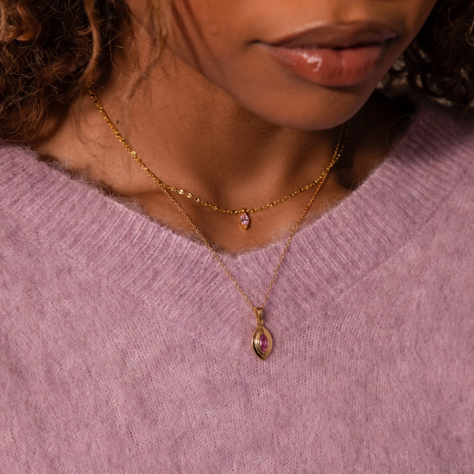 Ribbed Birthstone Pendant Necklace - Image 5