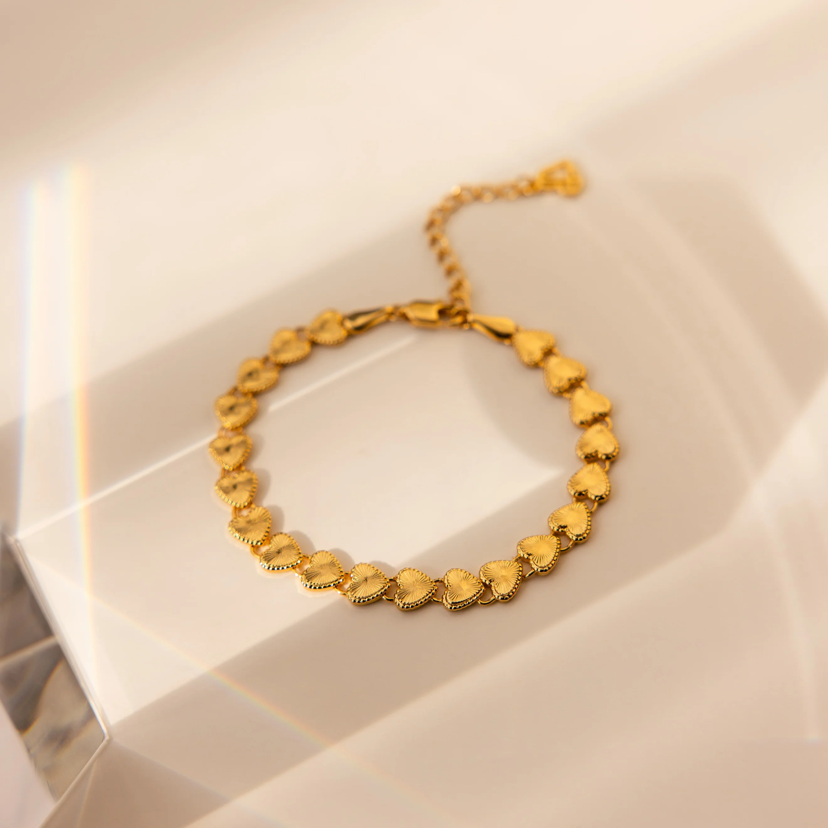 Ribbed Heart Link Bracelet in Silver