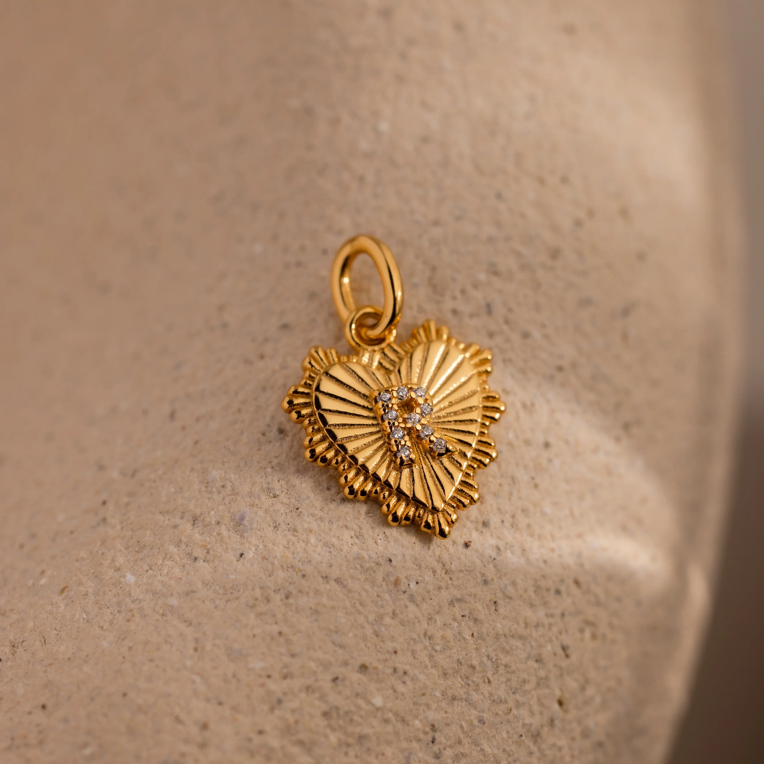 Ribbed Heart Pave Initial Charm - Image 27