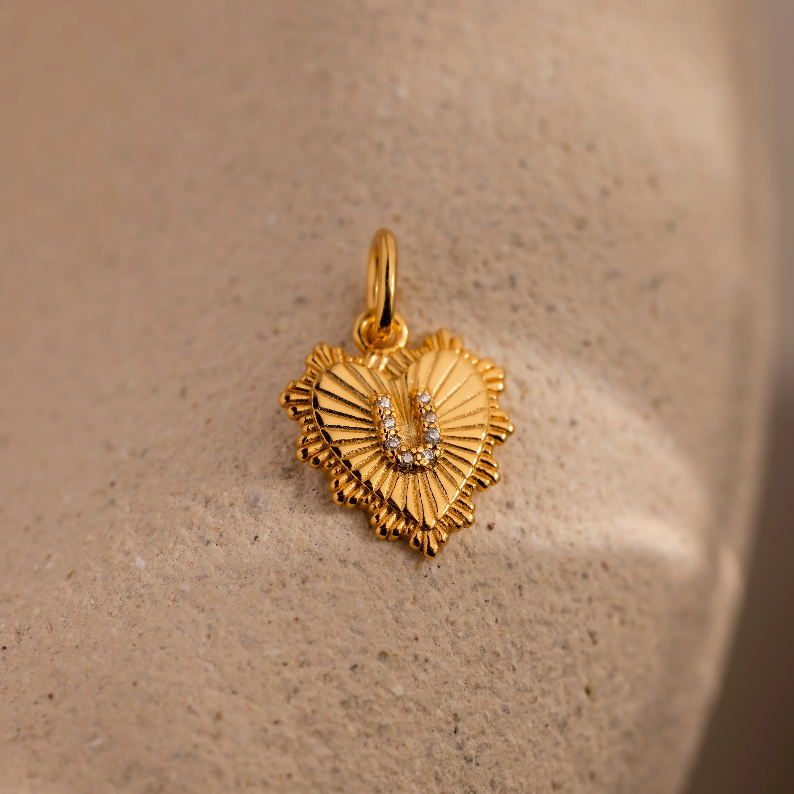 Ribbed Heart Pave Initial Charm - Image 30