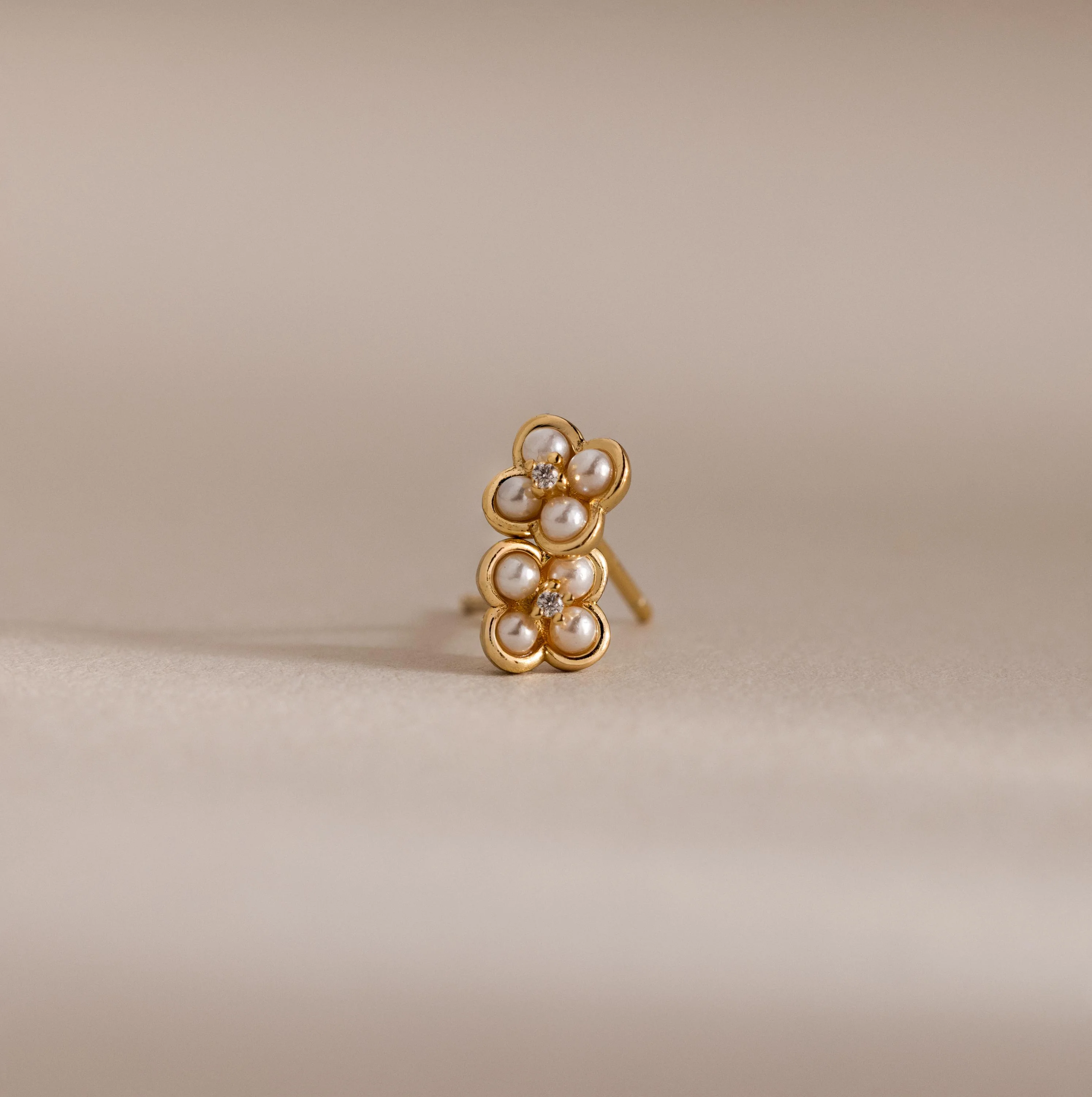 Rounded Pearl Flower Studs in 18K Gold - Image 3