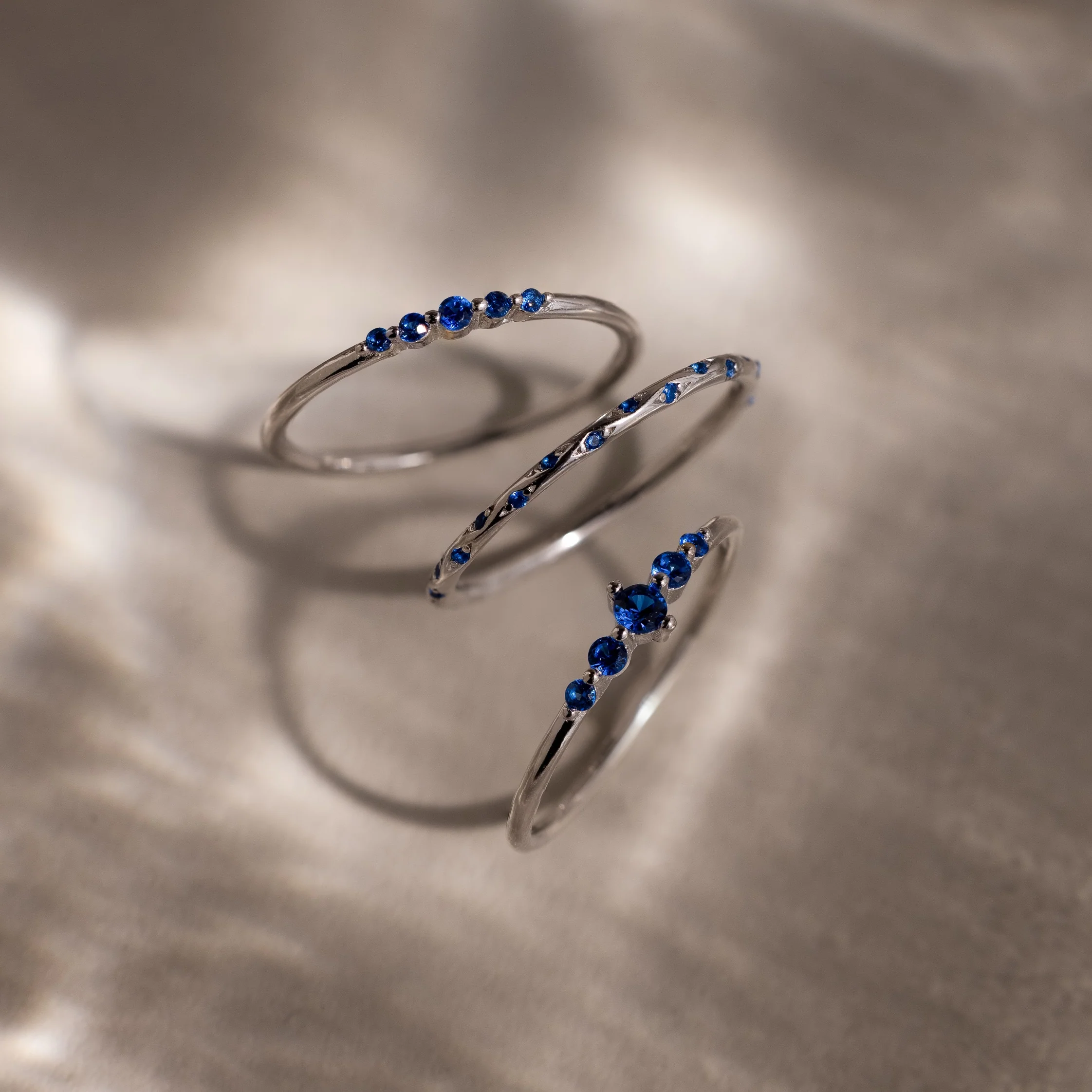 Sapphire Stacking Ring Set in Silver - Image 3