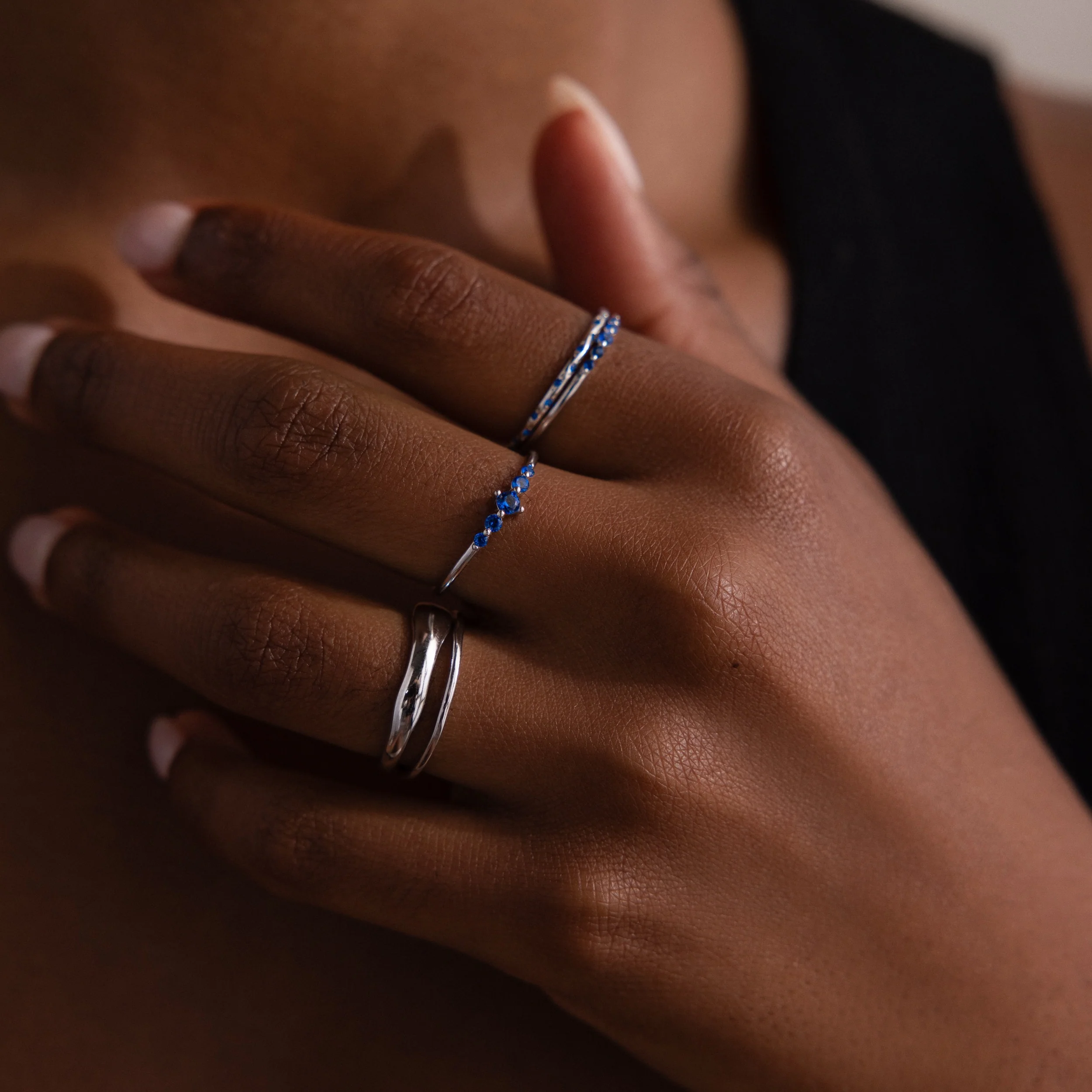 Sapphire Stacking Ring Set in Silver - Image 8