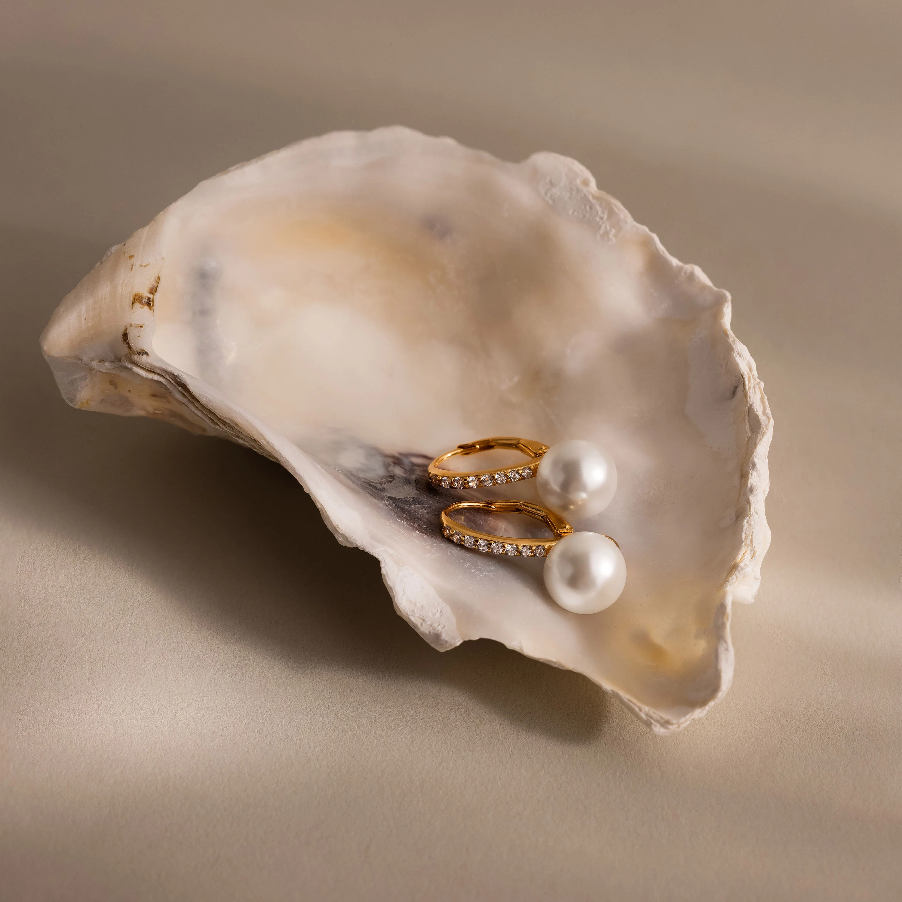 Shimmer Pearl Drop Earrings in 18K Gold - Image 3
