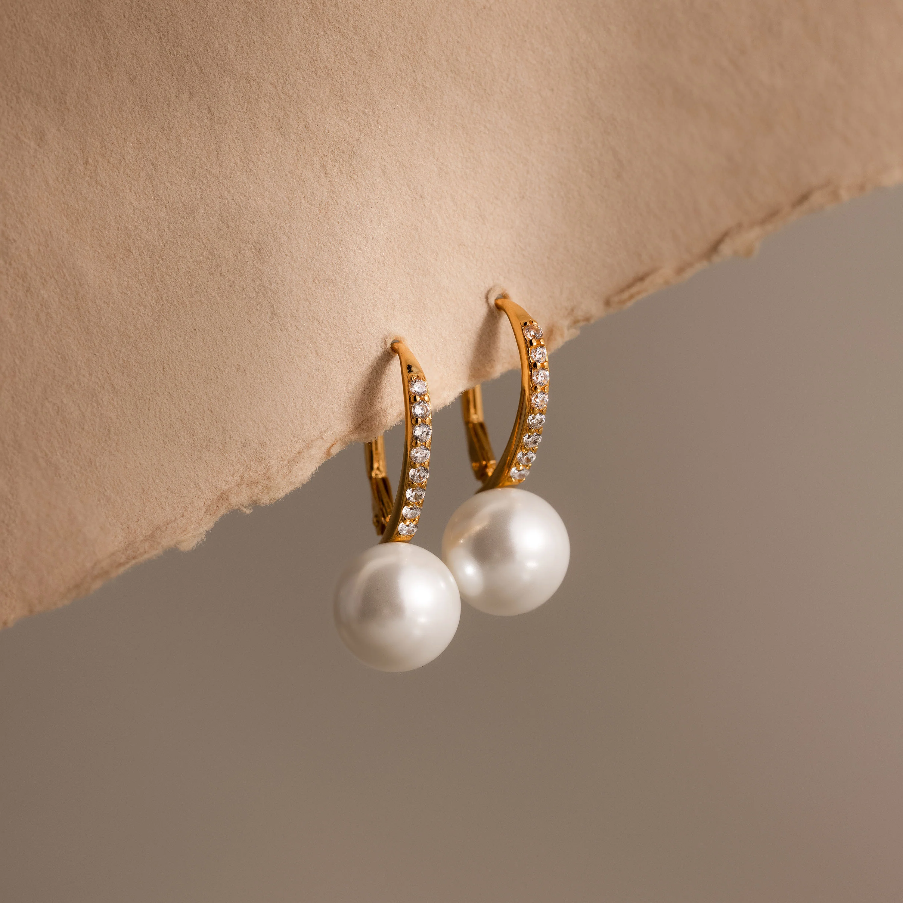 Shimmer Pearl Drop Earrings in 18K Gold - Image 5