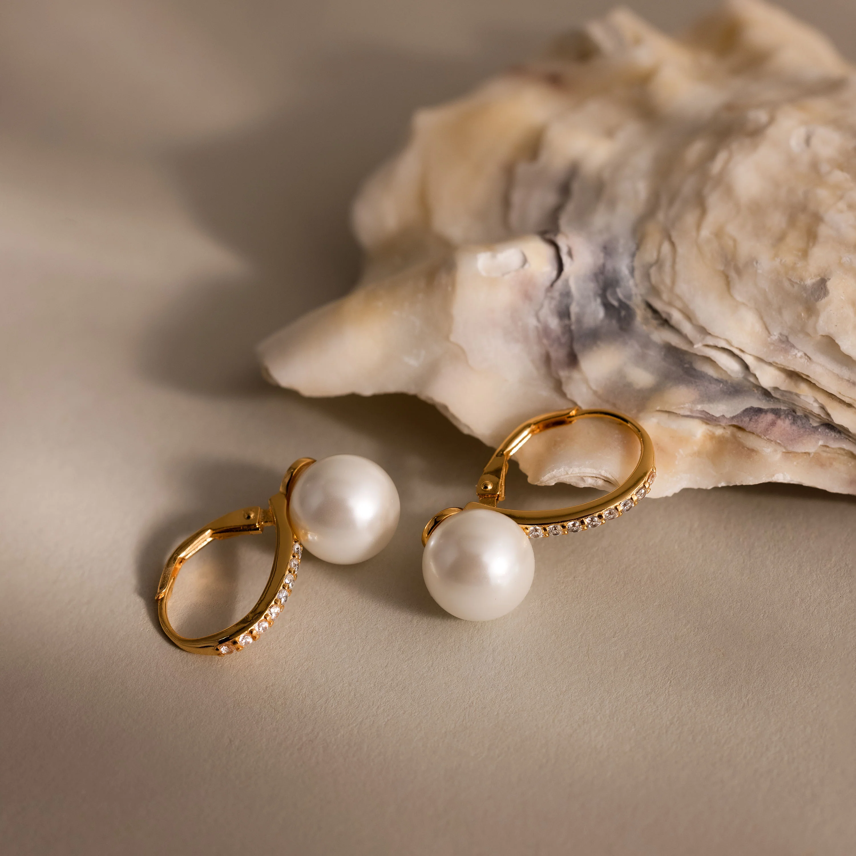 Shimmer Pearl Drop Earrings in 18K Gold - Image 7
