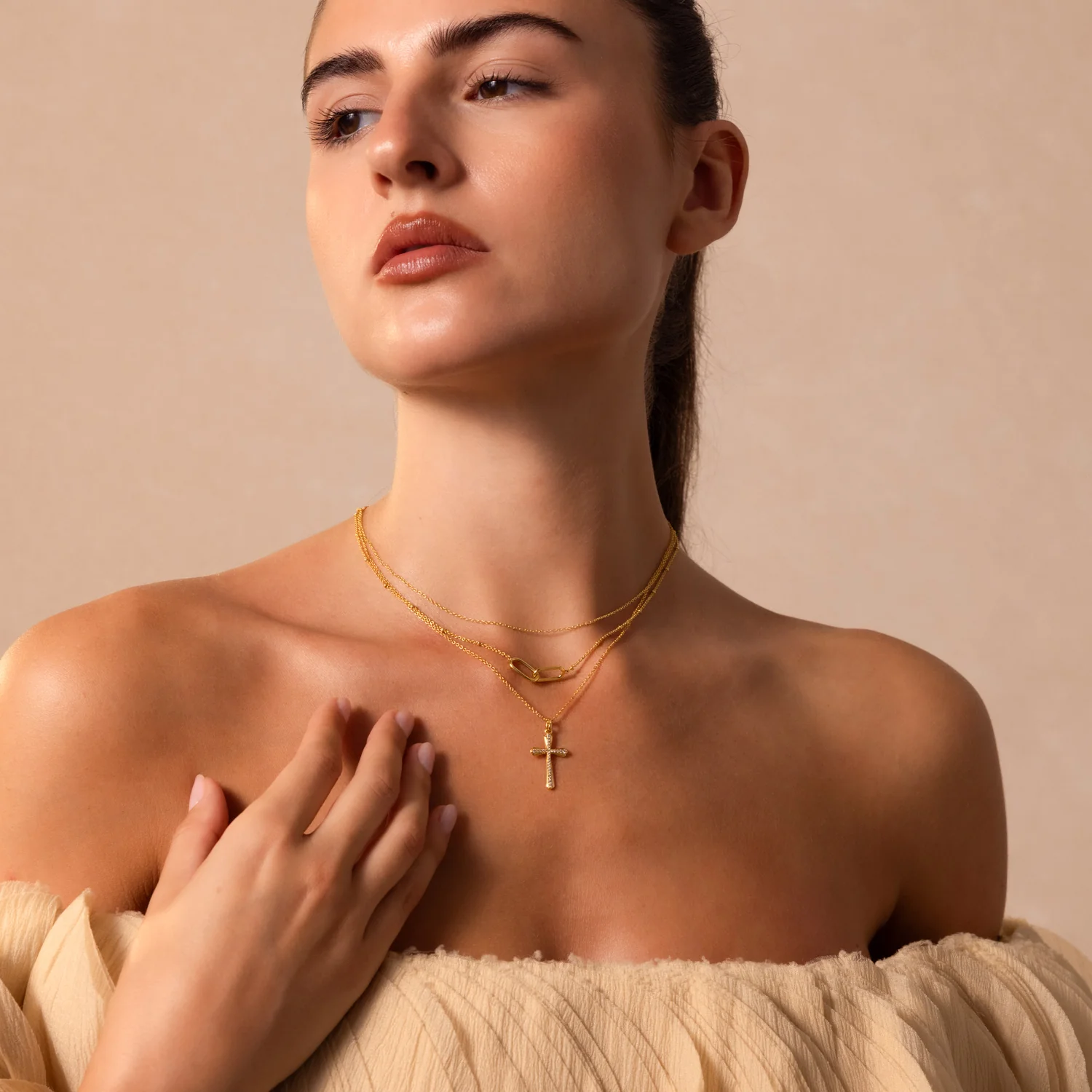 Solace Pave Cross Necklace in 18K Gold - Image 6