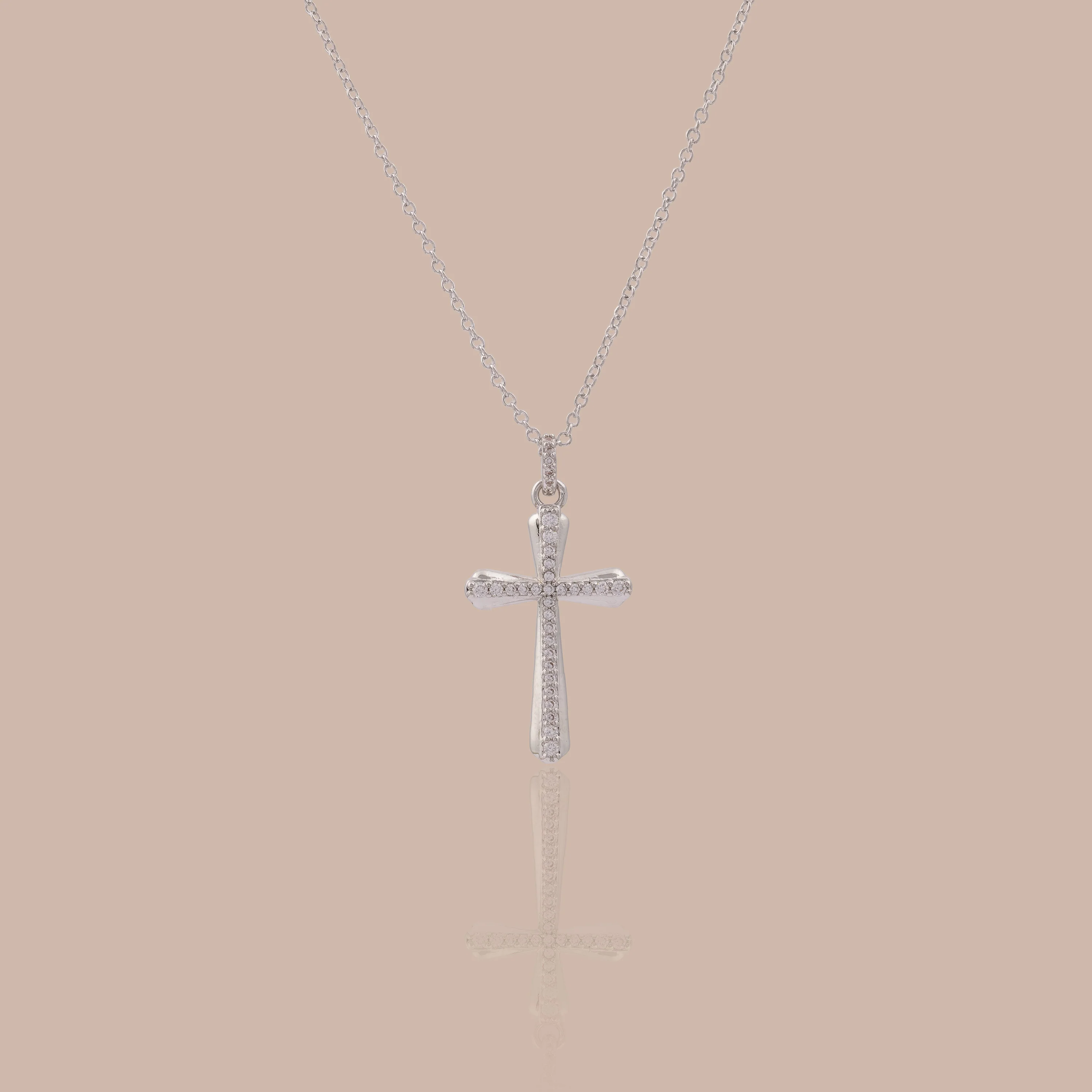 Solace Pave Cross Necklace in Silver