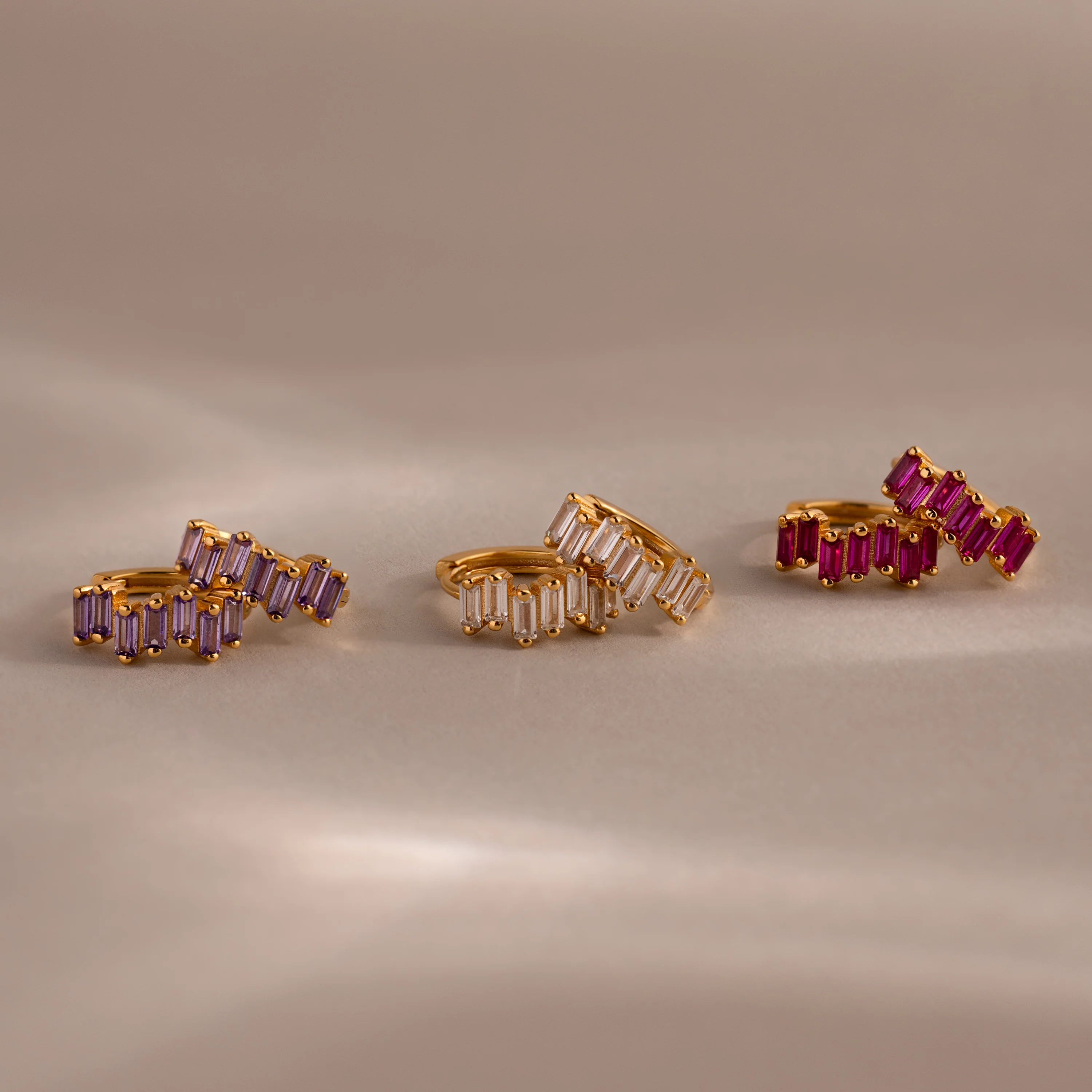 Staggered Baguette Birthstone Huggies - Image 11