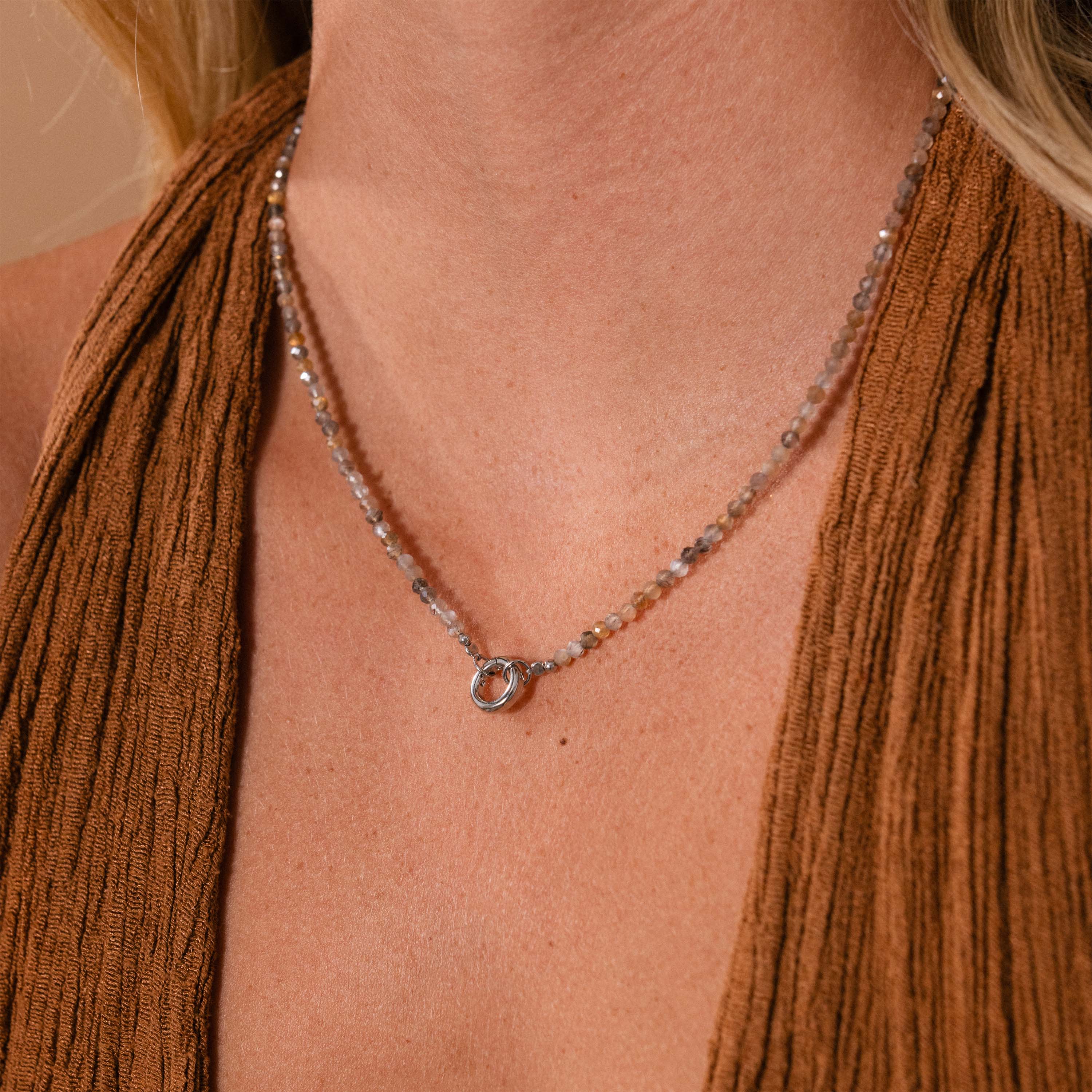 Sunstone Beaded Charm Necklace in Silver - Image 2
