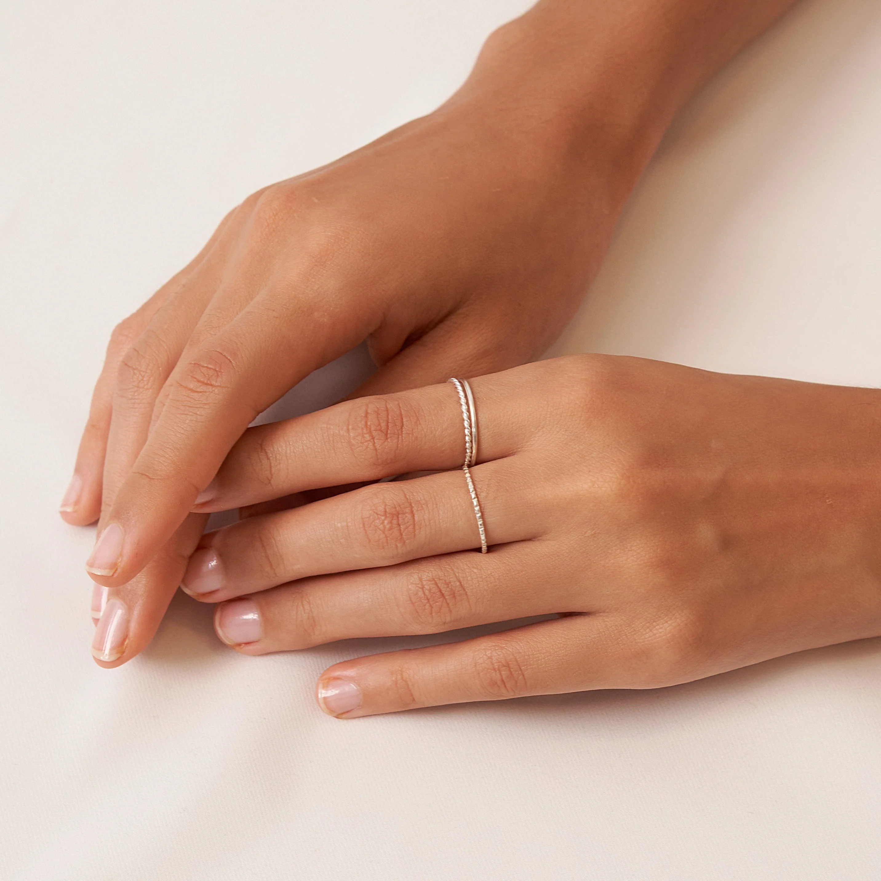 Thin Stacking Rings Set in Silver - Image 4