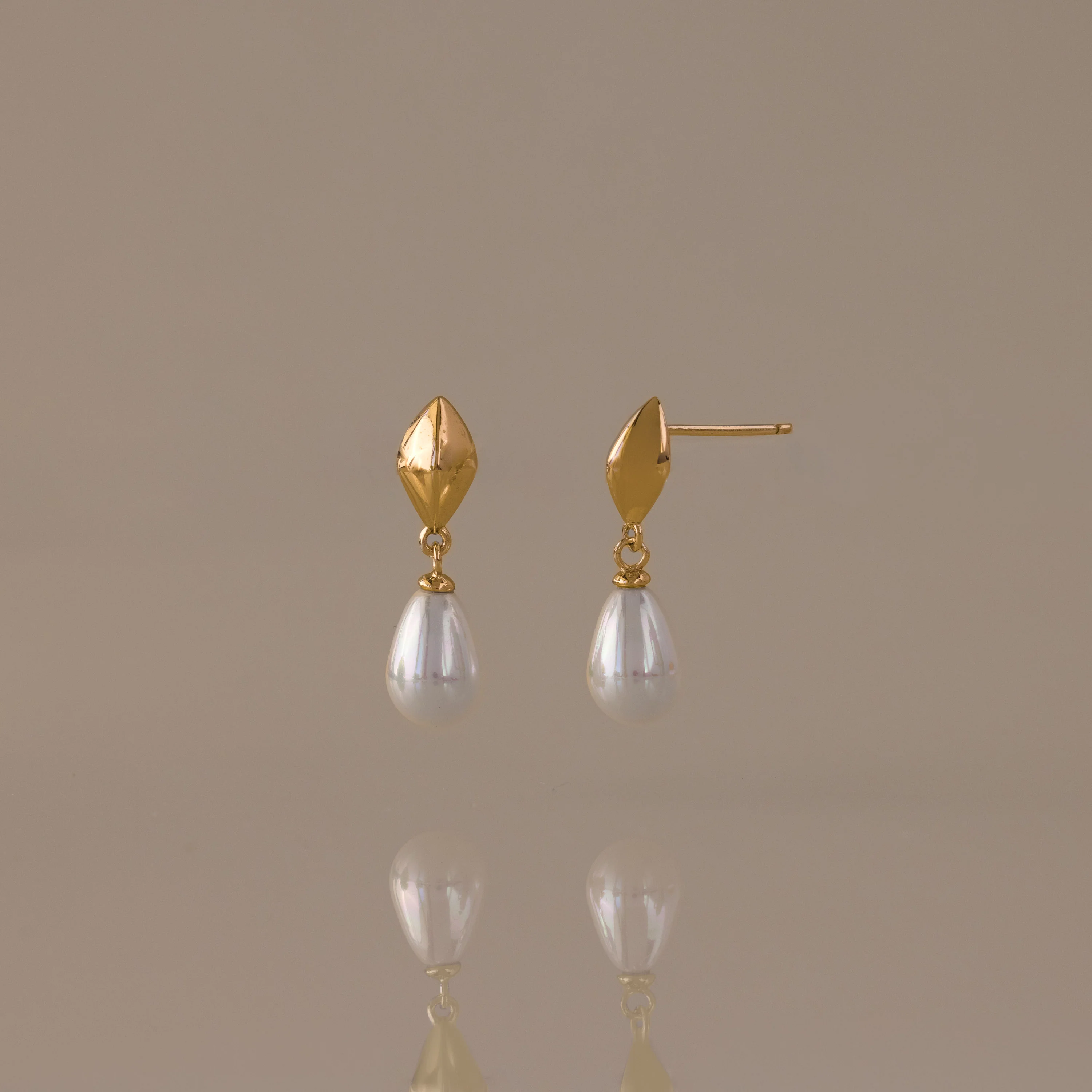 Tiny Pearl Drop Studs in 18K Gold