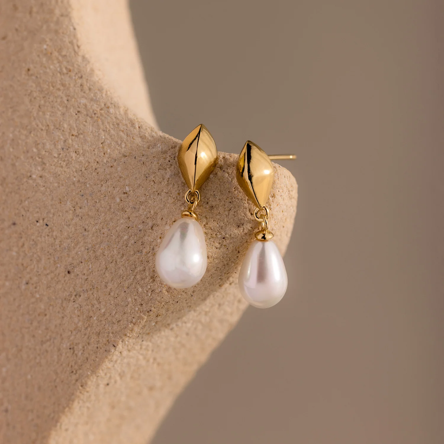 Tiny Pearl Drop Studs in 18K Gold - Image 3