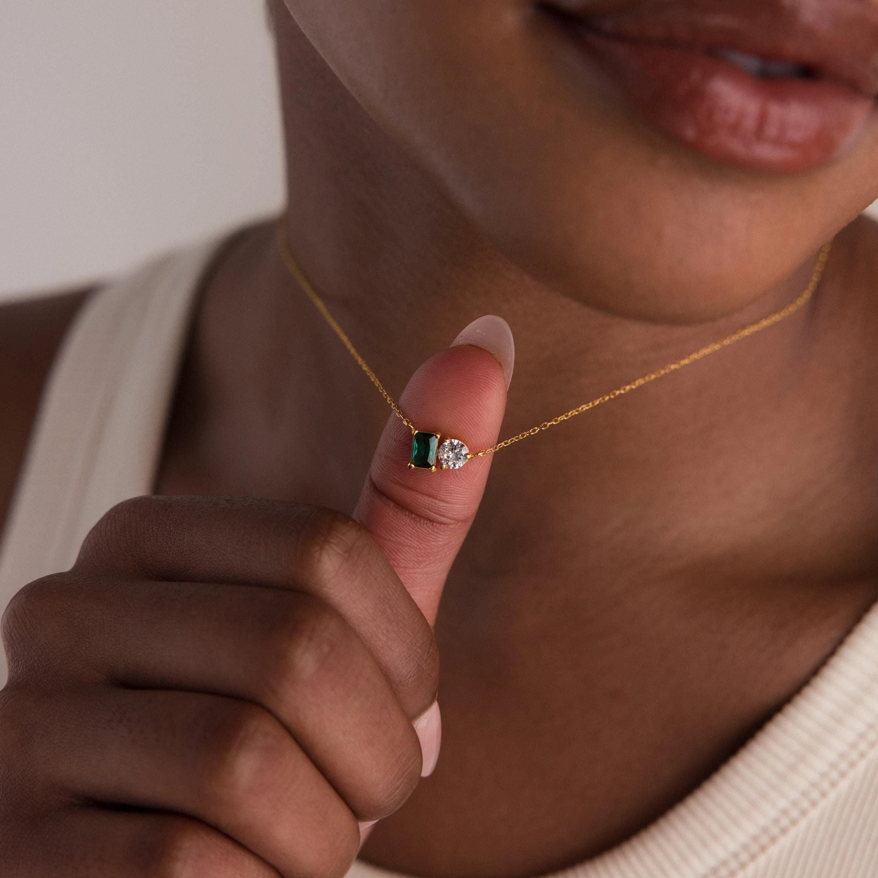 Toi et Moi Emerald Birthstone Necklace - Image 2