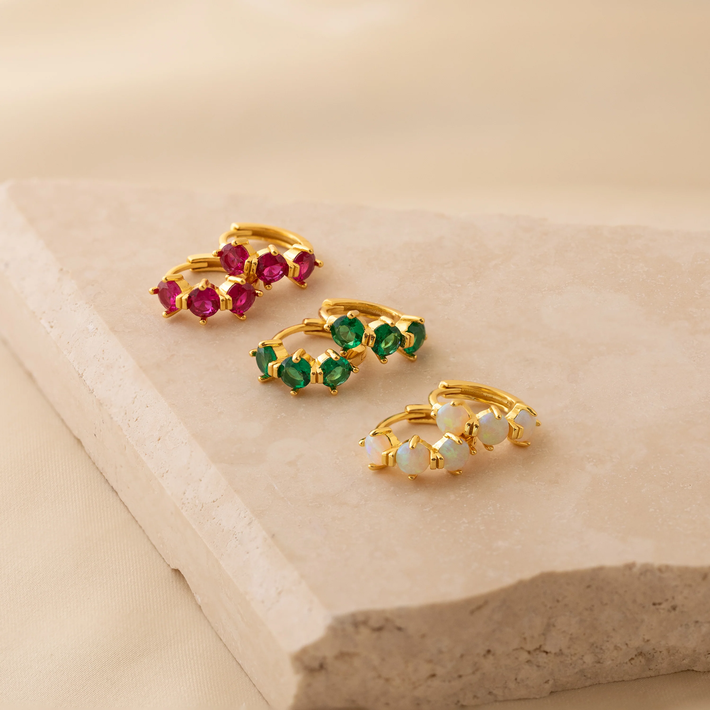 Triple Birthstone Huggies - Image 8