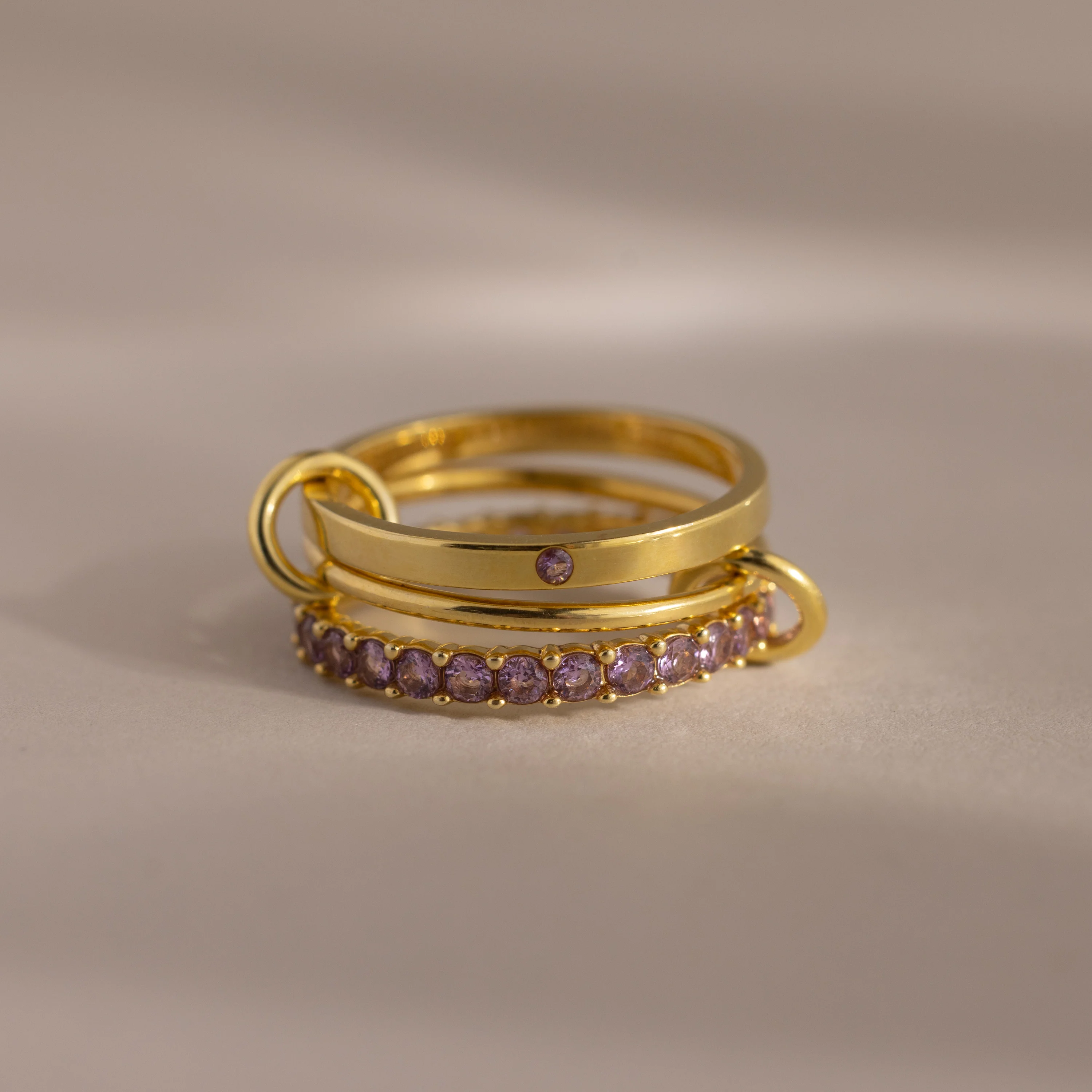 Triple Linked Amethyst Ring Set