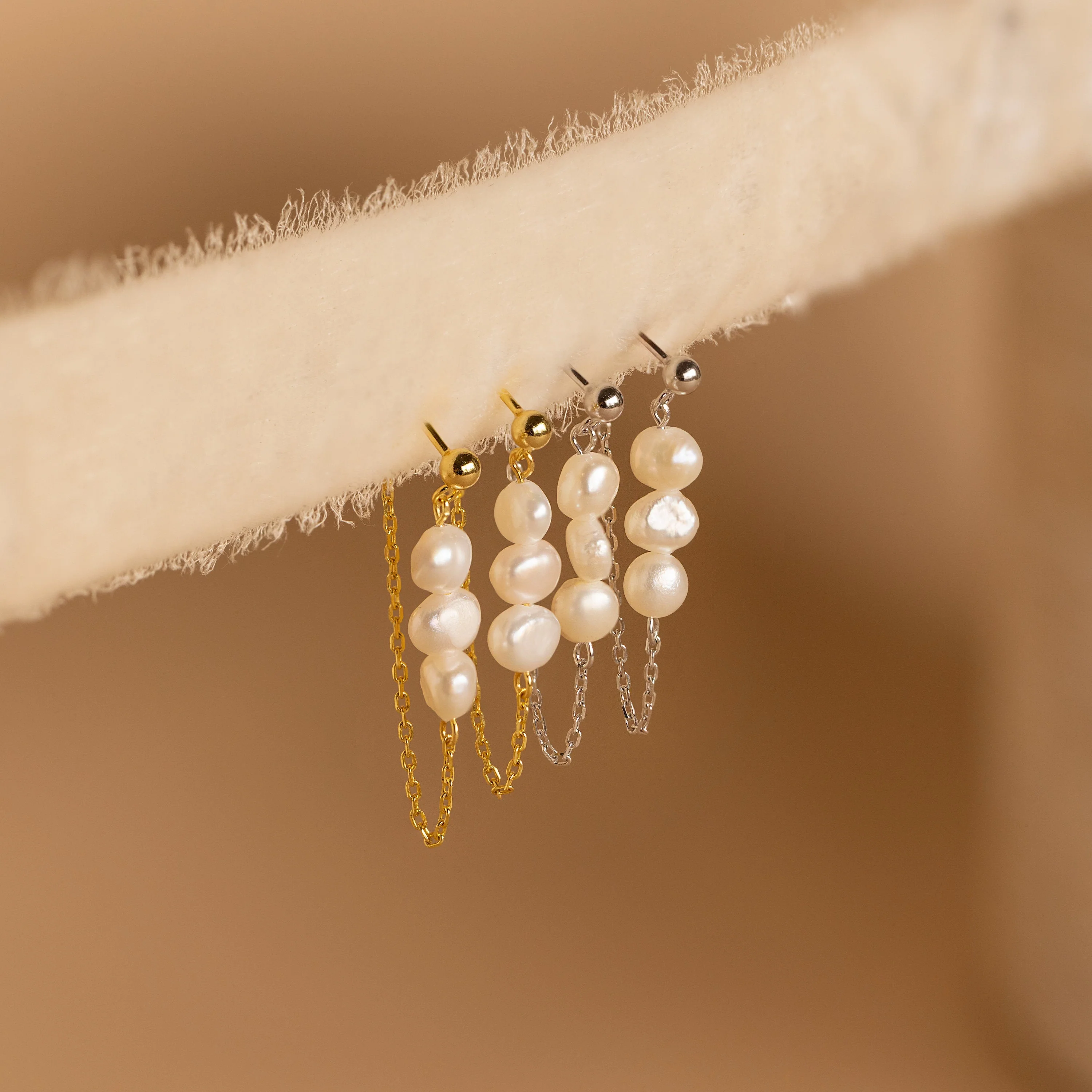 Triple Pearl Drop Earrings - Image 5