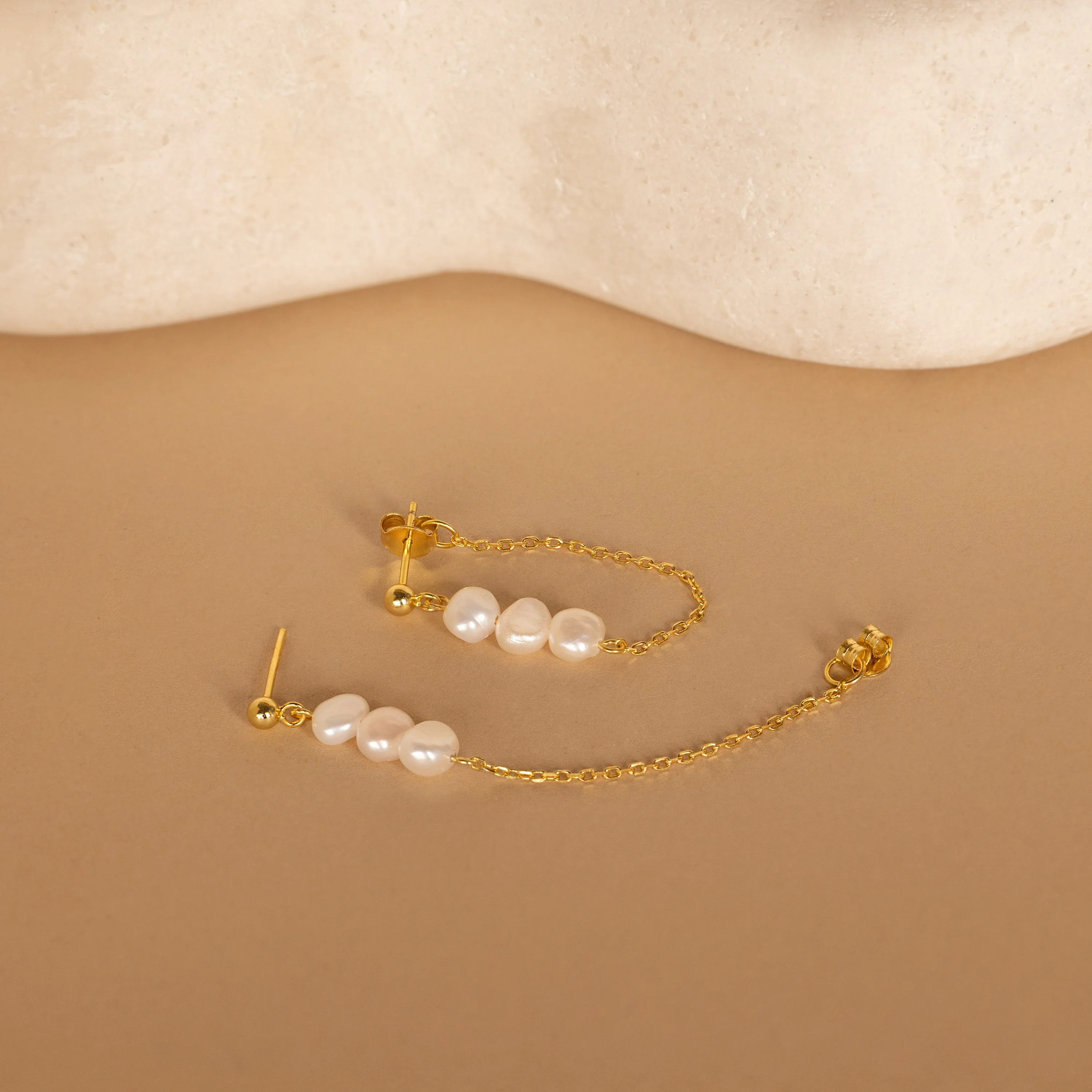Triple Pearl Drop Earrings - Image 7