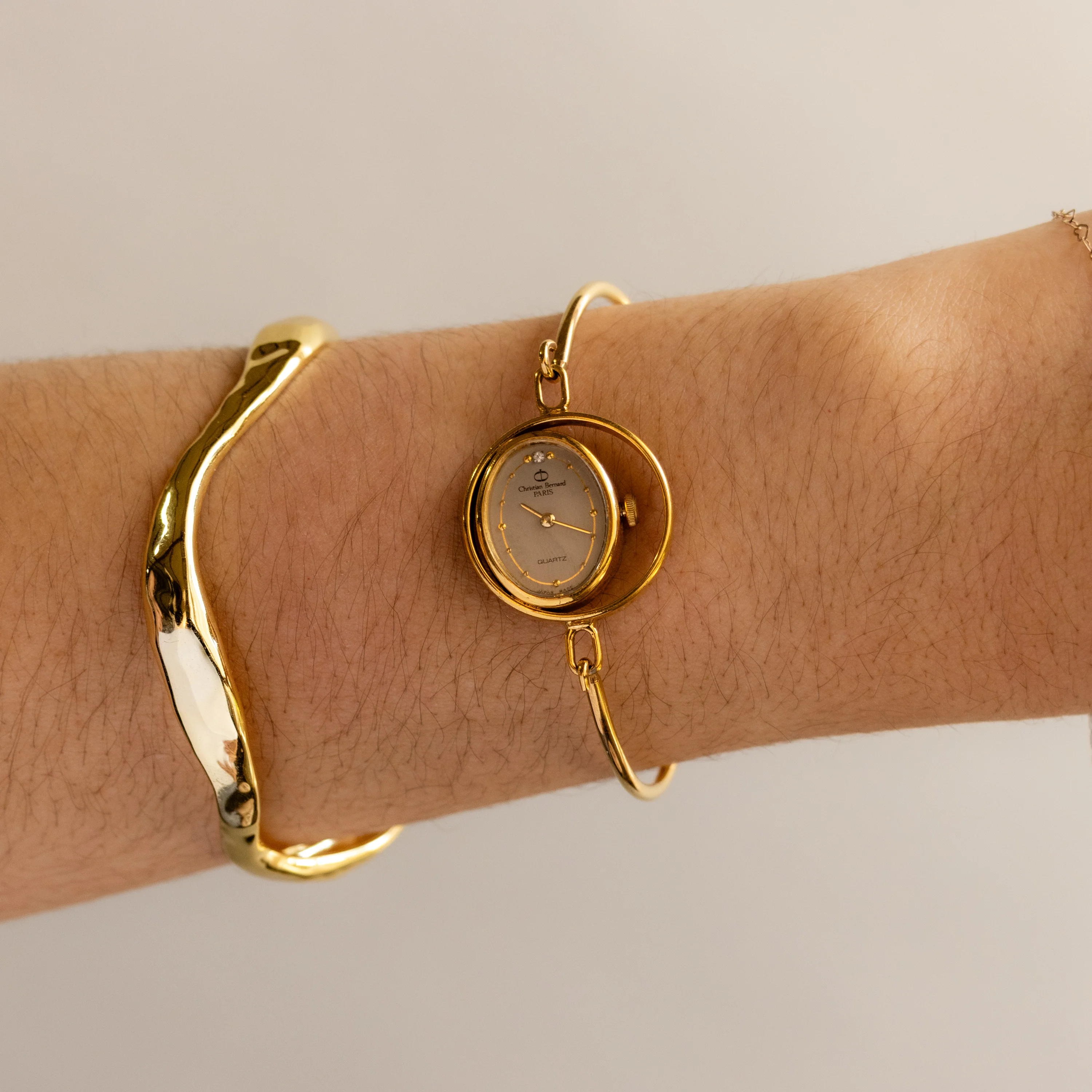 Vintage Christian Bernard Floating Oval Cuff Gold Watch