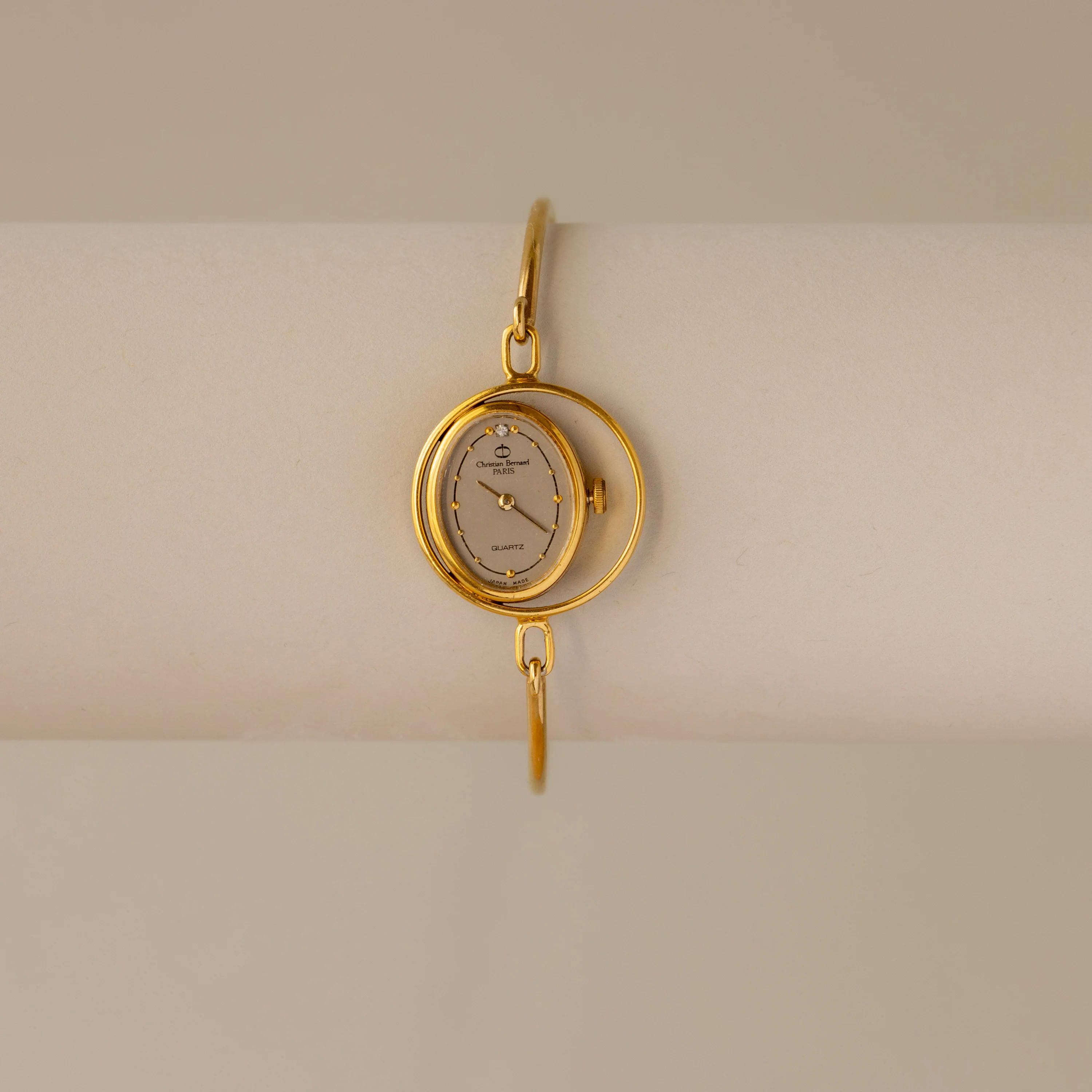 Vintage Christian Bernard Floating Oval Cuff Gold Watch - Image 2