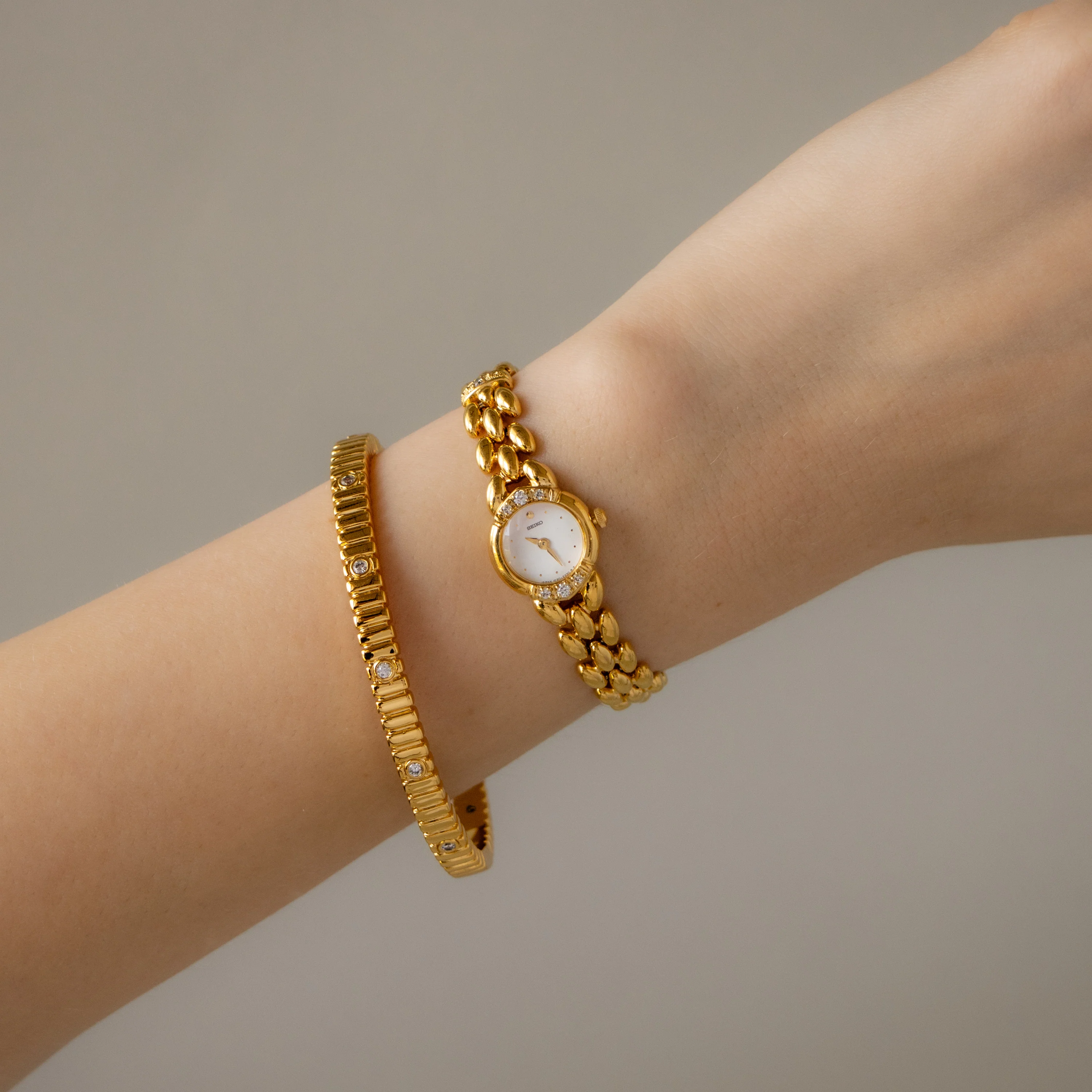Vintage Seiko Diamond Crown Gold Watch