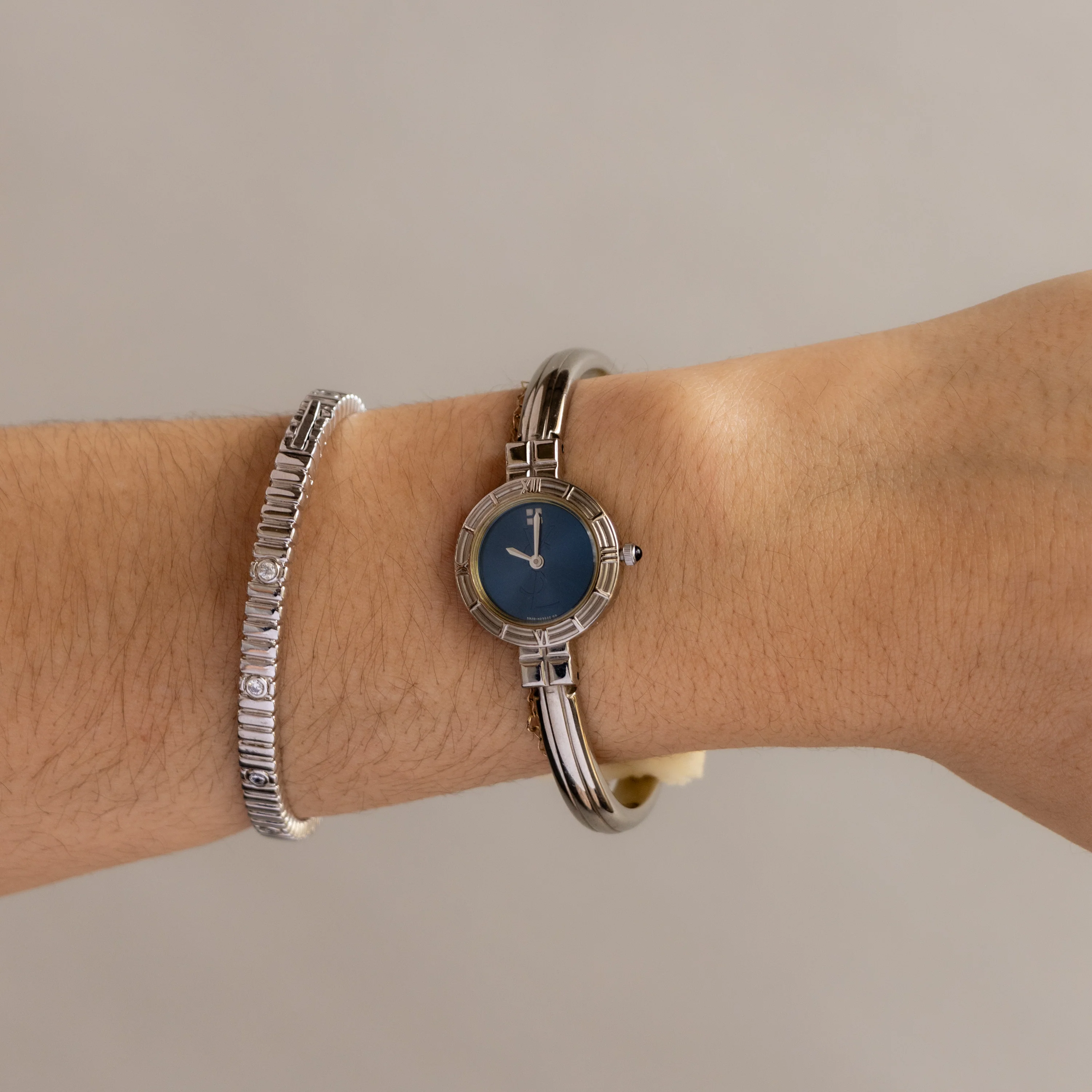 Vintage YSL Ocean Cuff Silver Watch - Image 2