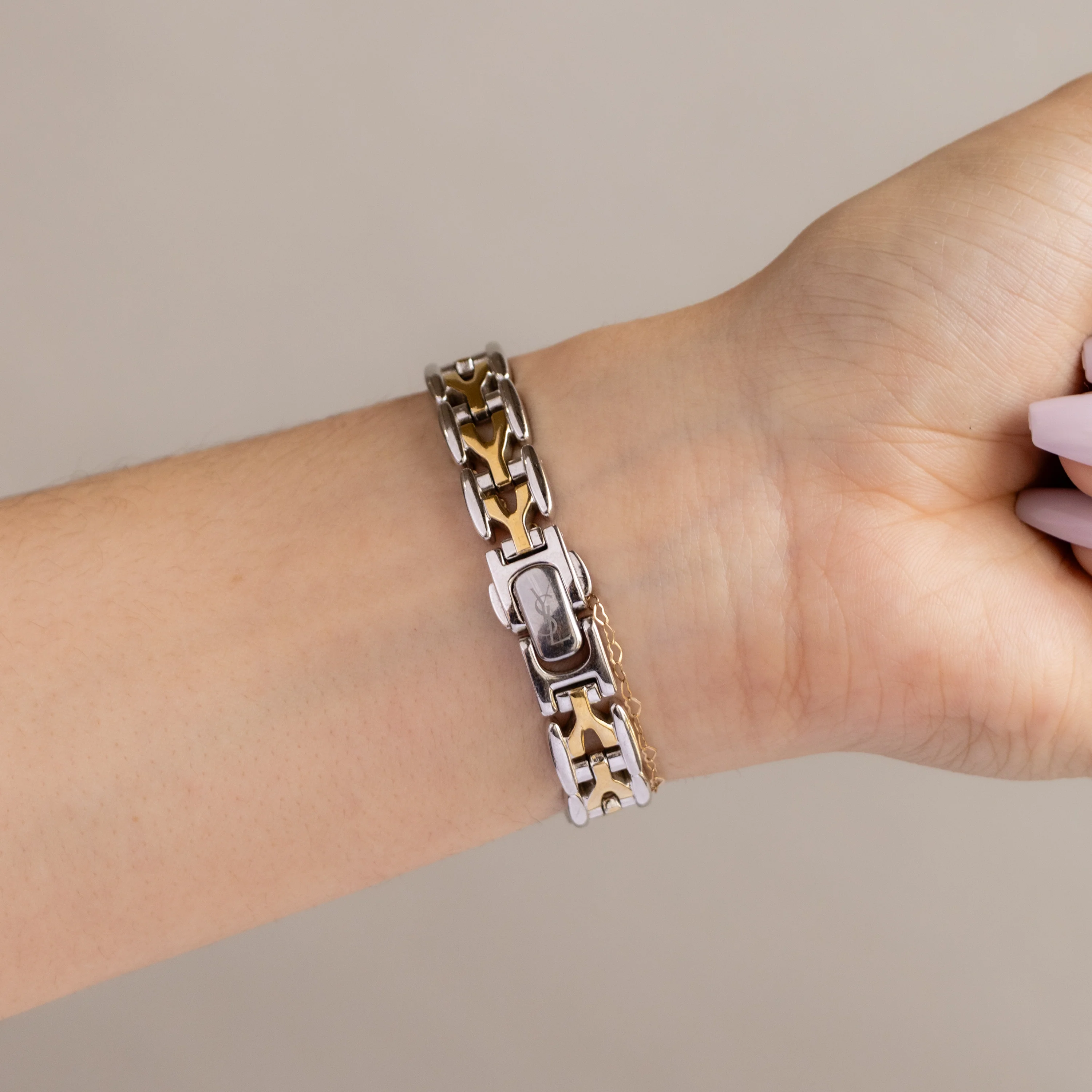 Vintage YSL Oval Chainlink Two Tone Watch - Image 3