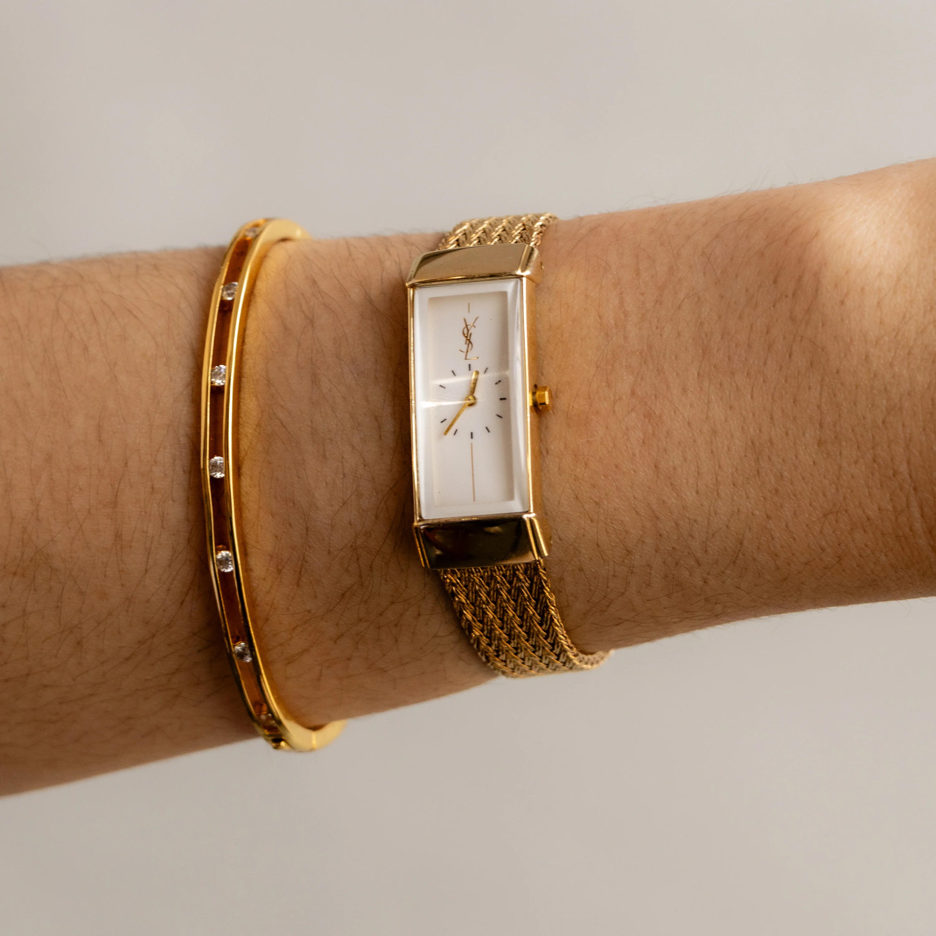 Vintage YSL Rectangular Mesh Gold Watch