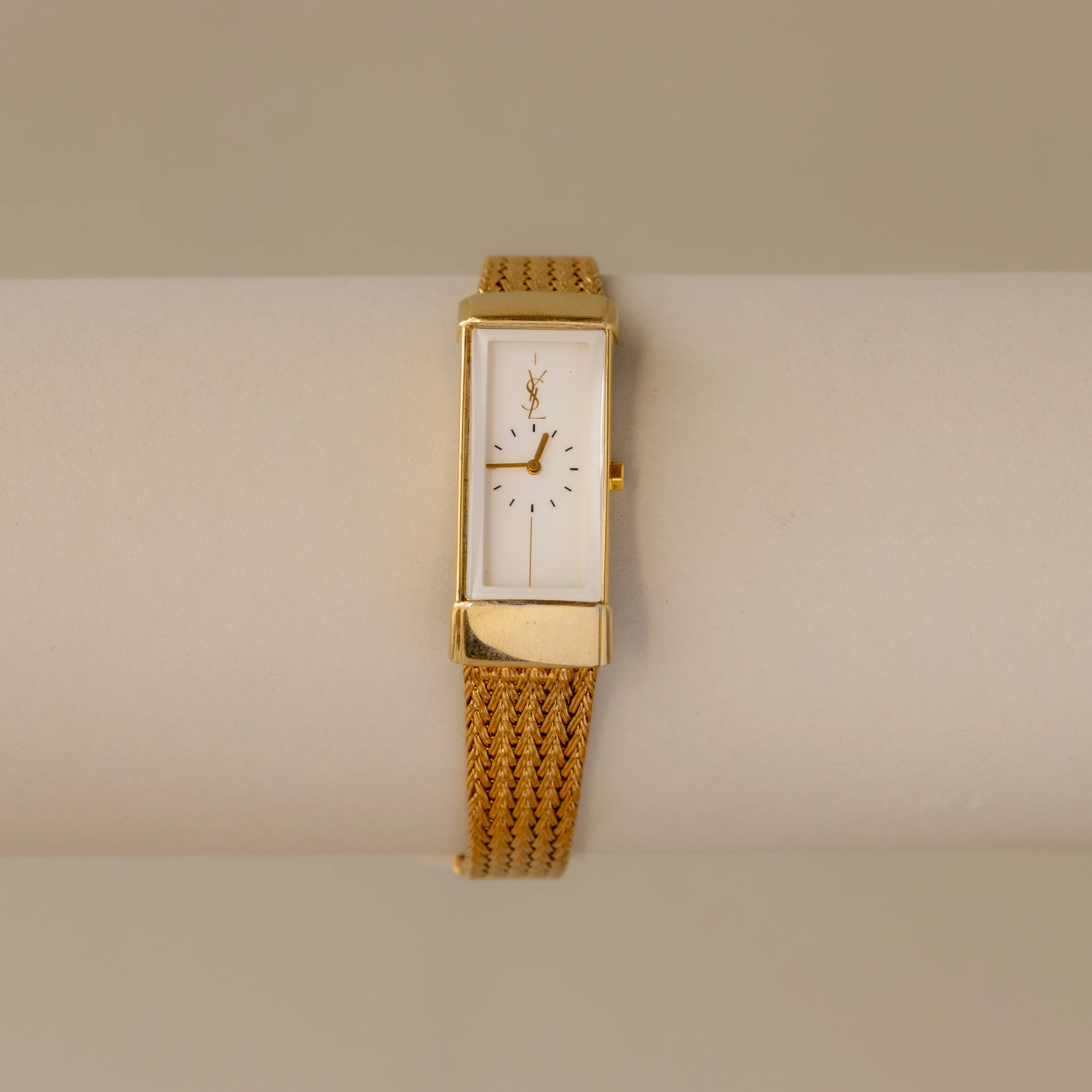 Vintage YSL Rectangular Mesh Gold Watch - Image 2